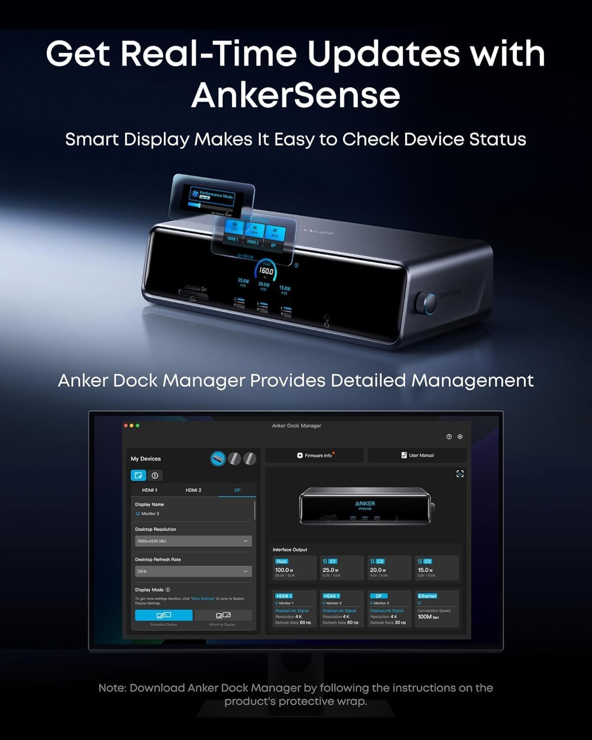 Anker Prime Docking Station (DL7400), 14-Port Triple Display with DisplayLink, 140W Max, Smart Display, Triple 4K 60Hz, Cooling Fan, for Windows Laptops (The Latest DisplayLink Driver Must Installed)