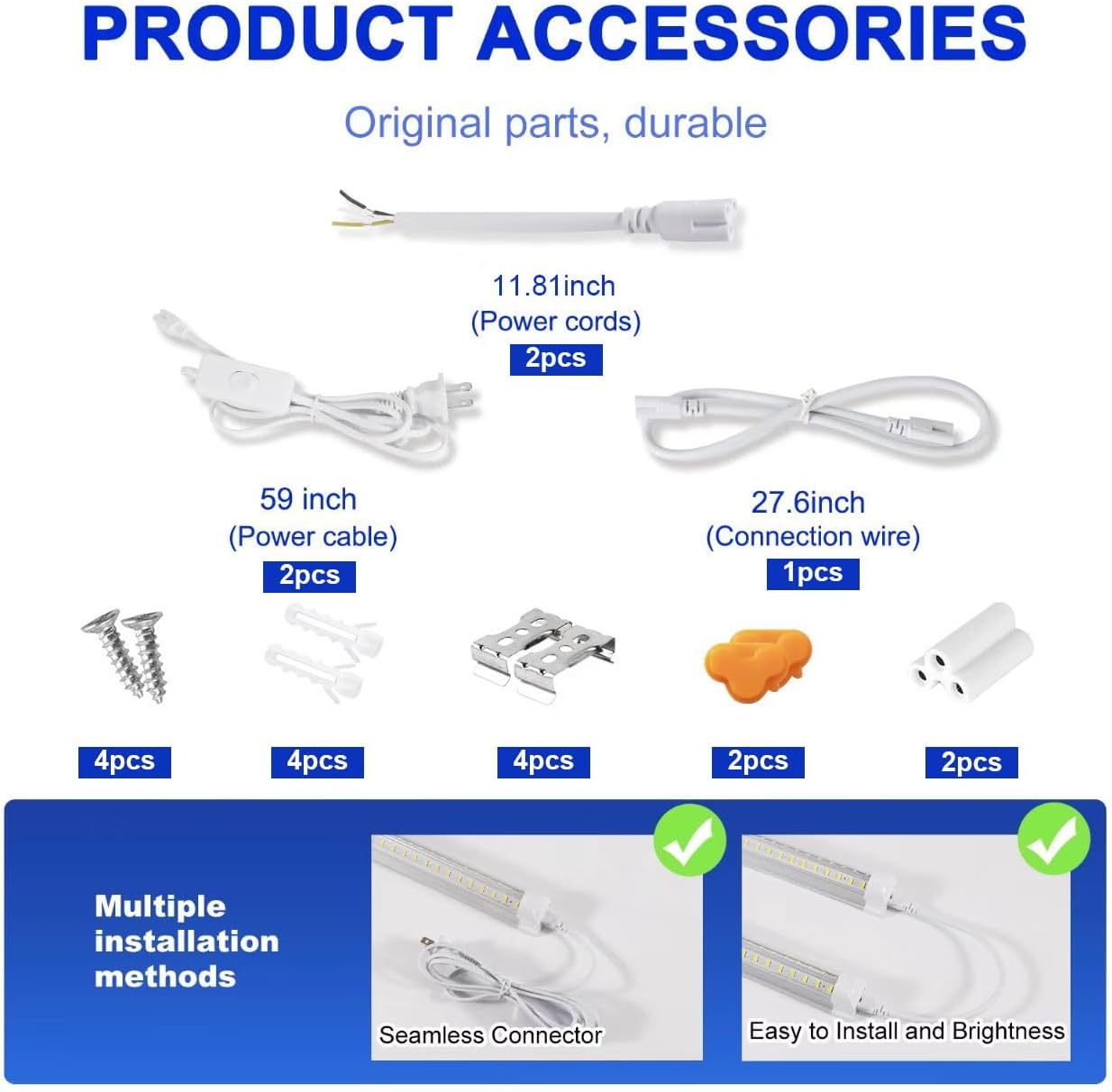 XLNYUUI Led Shop Lights,4FT LED Light 50W 6500K 7000LM Led Daylight,Garage Light Linkable Clear Cover Integrated V-Shape for Garage Warehouse Workbench Workshop(2-Pack)