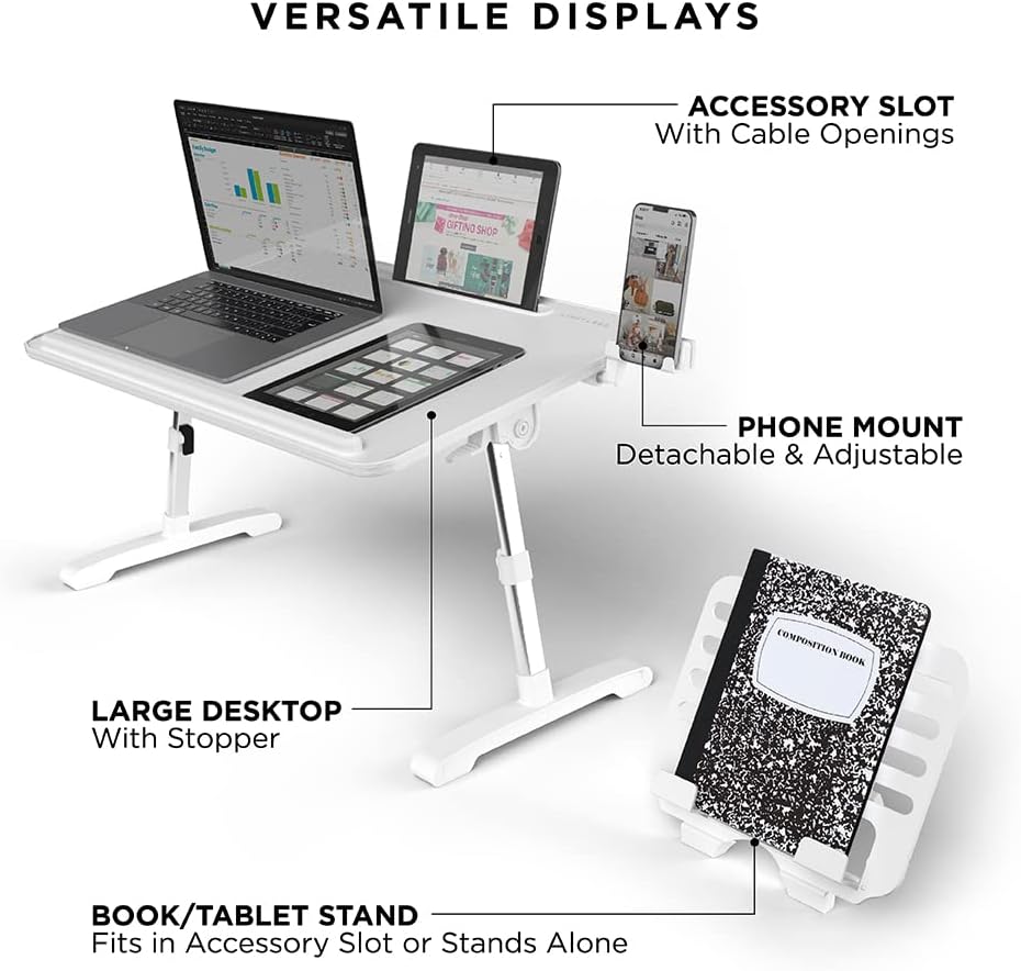Limitless TotalDesk Portable Workstation and Lap Desk with Adjustable Height & Tilt (White)