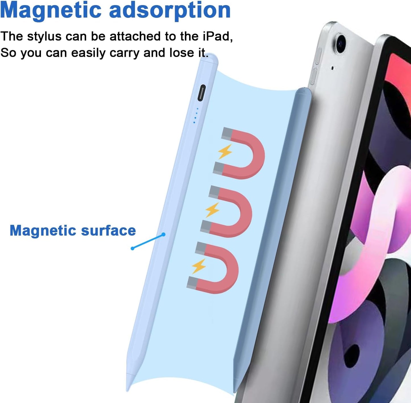 Stylus Pens for Touch Screens Power-Display Tablet Pen POM Tip Magnetic Digital Touch Pen Compatible with iPhone/iPad/iPad Pro/Lenovo/Nintendo Switch 2/Other Smartphone and Tablet Devices (Blue)