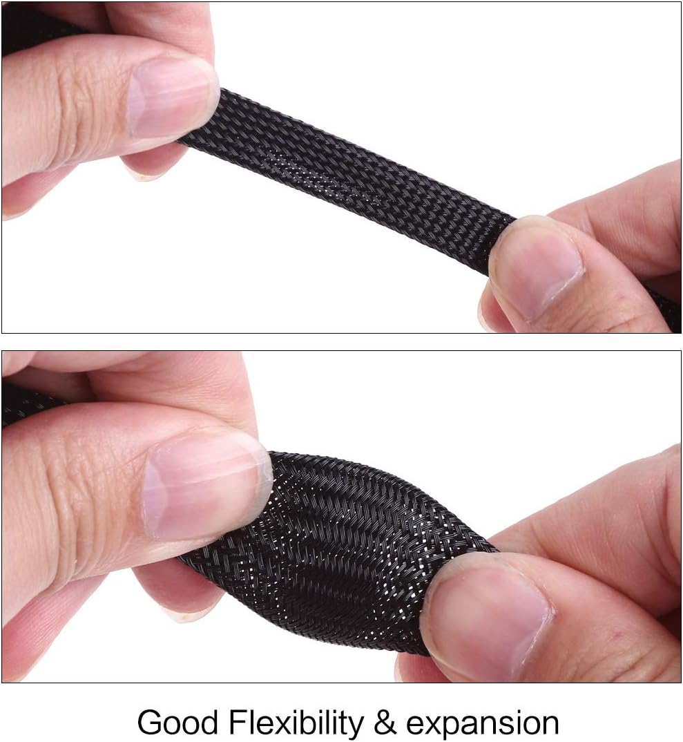 Keco 100ft – 1/8 inch PET Expandable Braided Cable Sleeve – Wire Sleeving for Audio Video and Other Home Device Cable Automotive Wire - Black