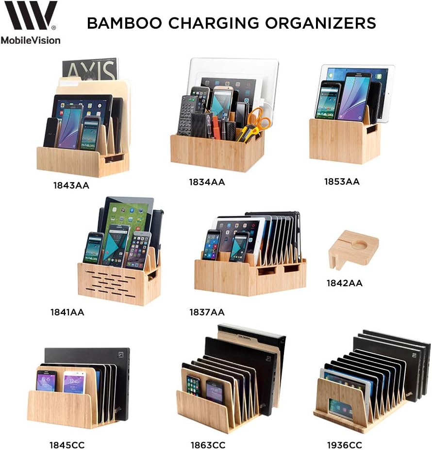 MobileVision Bamboo 10-Port Charging Station & Compatible Adapter for Apple Watch Combo for use with Watch, Smartphones & Tablets