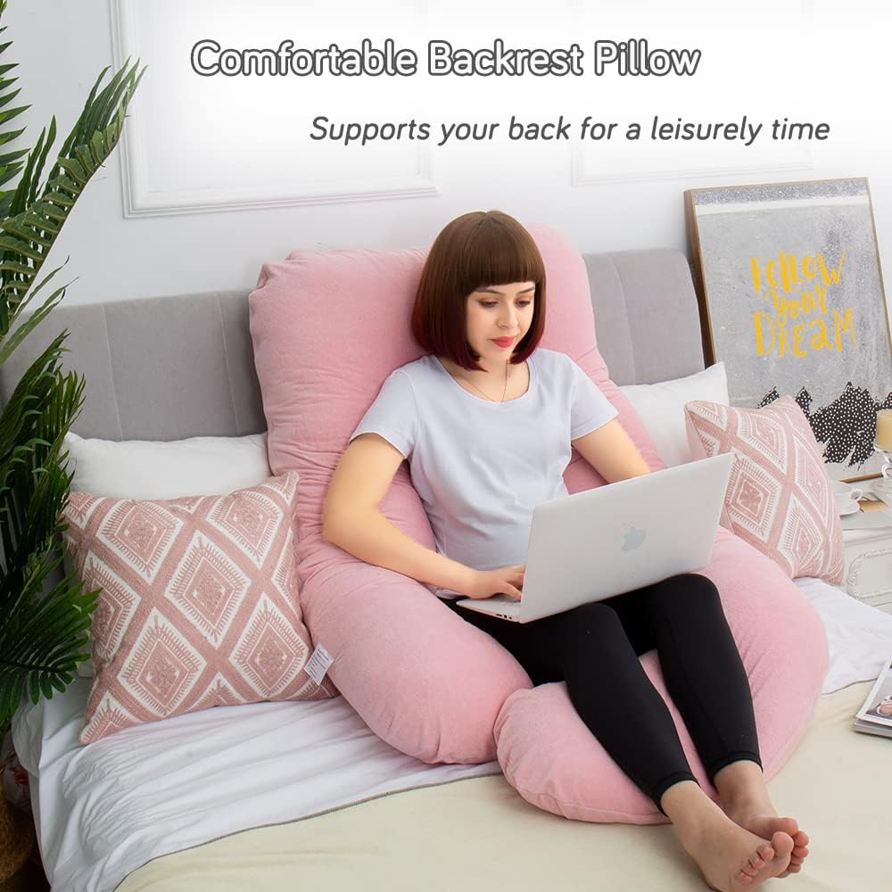 60 Inch Pregnancy Pillows for Sleeping, Extra Large U Shaped Body Pillow, Pregnancy Pillow, Maternity Pillow for Pregnant Women with Velour Cover (Pink)
