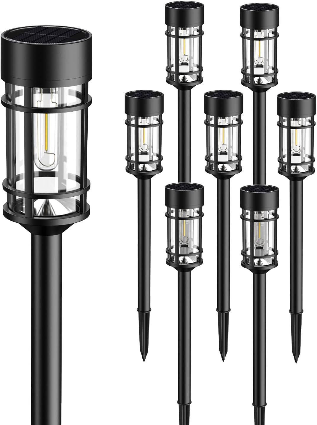 ILANCK Solar Lights Outdoor Waterproof, 8 Pack 21" Solar Pathway Lights with Metal & Glass, Auto On/Off Garden Lights for Yard, Landscape, Driveway Walkway