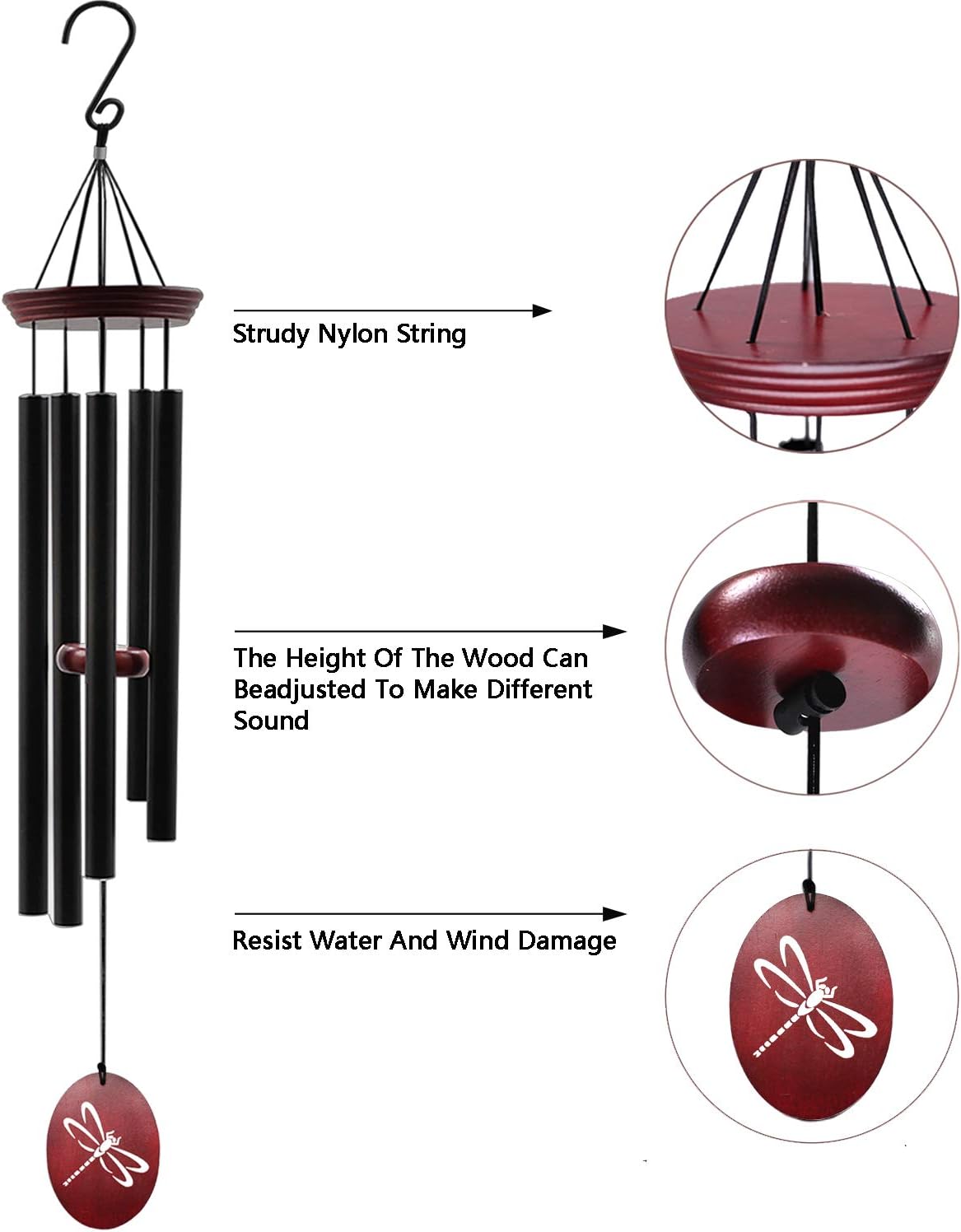 Dragonfly Wind Chimes for Outside, 33" Outdoor Wind Chimes