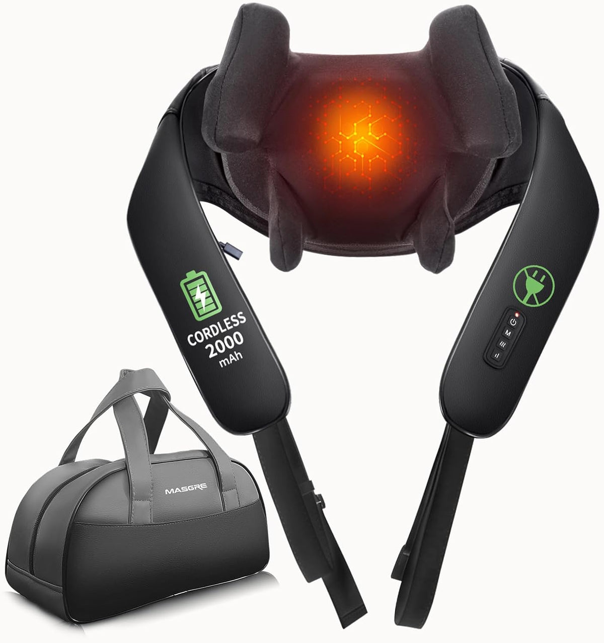 MASGRE Shiatsu Neck and Shoulder Massager, Cordless Back Massager with Heat