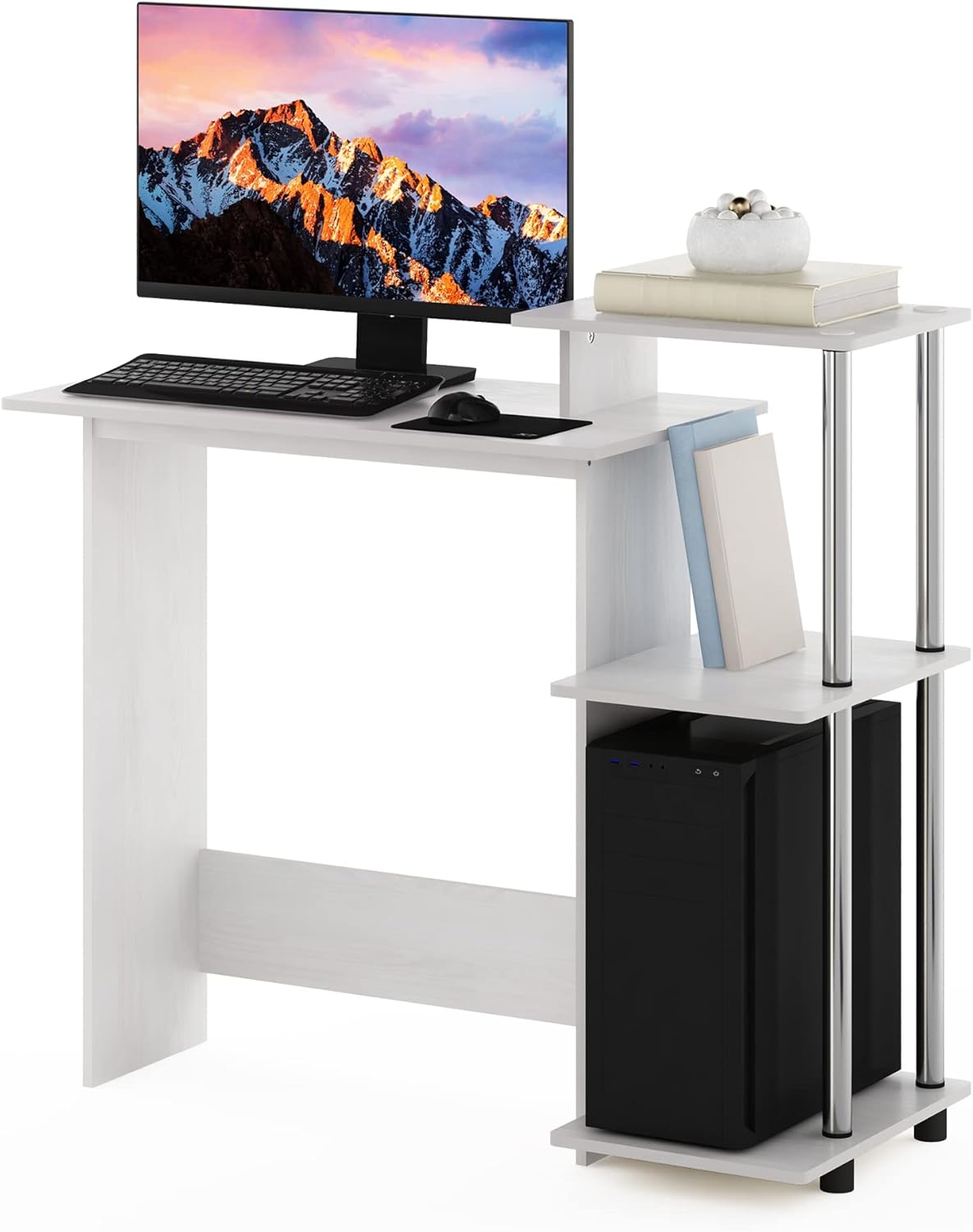 Furinno EFFICIENT Desk, 28.6" Wide Gaming Desk with 3 Open Side Shelves, Laptop Notebook Computer Desk, Office Desk for Home Office, Study Room, Dorm, Bedroom, Americano