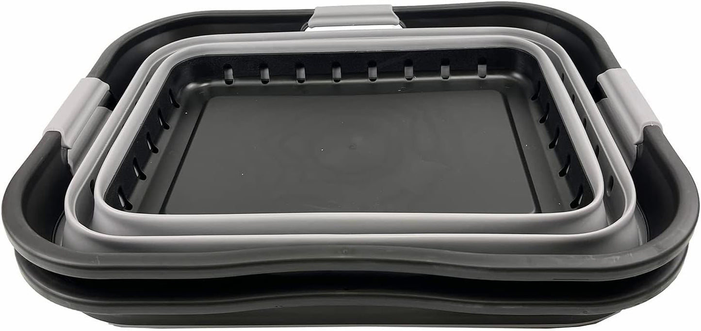 SAMMART 42L (11 gallon) Collapsible Plastic Laundry Basket - Foldable Pop Up Storage Container/Organizer - Portable Basket - Space Saving Hamper (Black/Alloy Grey (Set of 2))