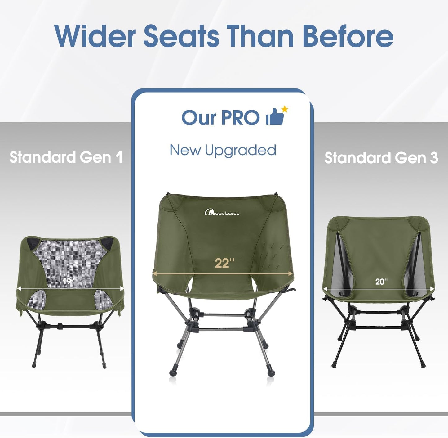 MOON LENCE Portable Camping Chair Plus, Larger & Roomier, Compact and Lightweight Still, Folding Chair for Backpacking & Hiking, 330Lbs Capacity (Moss Green-2pack)