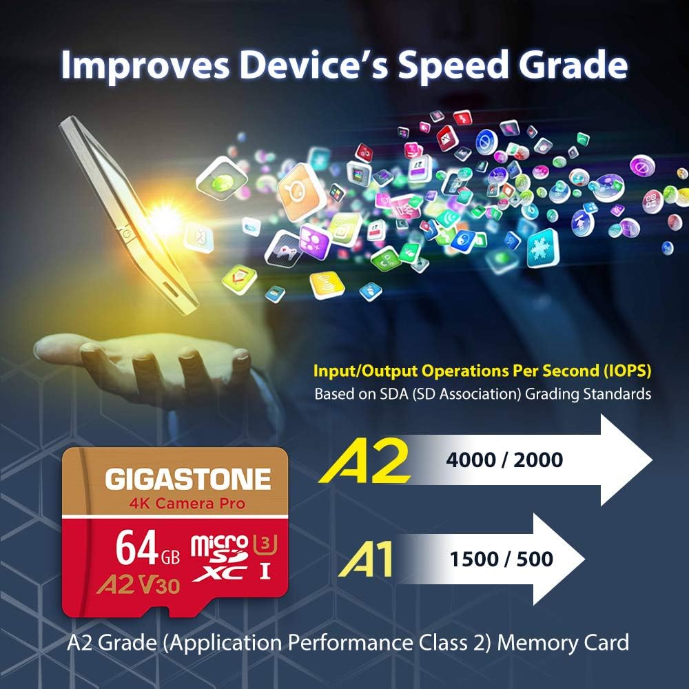 【5-Years Data Recovery】 GIGASTONE 64GB Micro SD Card, 4K Camera Pro, UHD Video for GoPro, Action Camera, Wyze, DJI, Drone, Nintendo-Switch, R/W up to 95/35MB/s MicroSDXC Memory Card UHS-I U3 A2 V30