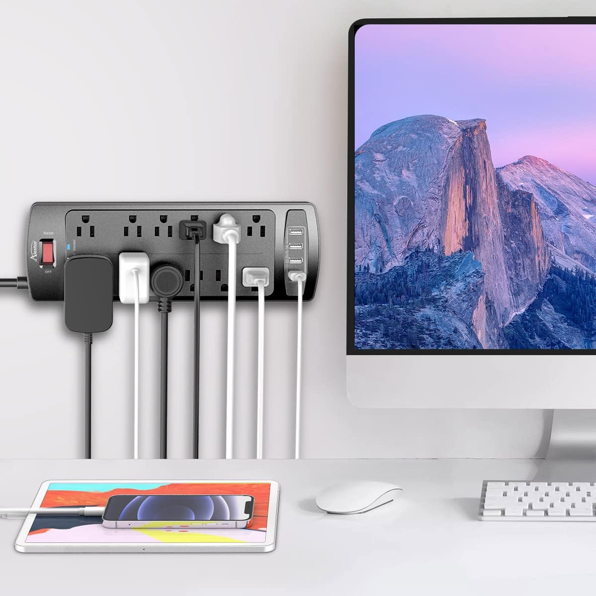 Power Strip, ALESTOR Surge Protector with 12 Outlets and 4 USB Ports, 6 Feet Extension Cord, 2700 Joules, ETL Listed, Black