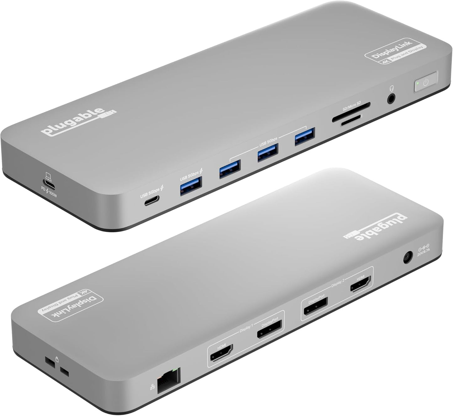 Plugable USB C Laptop Docking Station, Dual Monitor 4K 60Hz for Apple Mac M1/M2/M3/M4/M5,Neo 2X HDMI or DisplayPort for MacBook, 100W Charging DisplayLink Dock, Driver Install Required (UD-6950PDH)