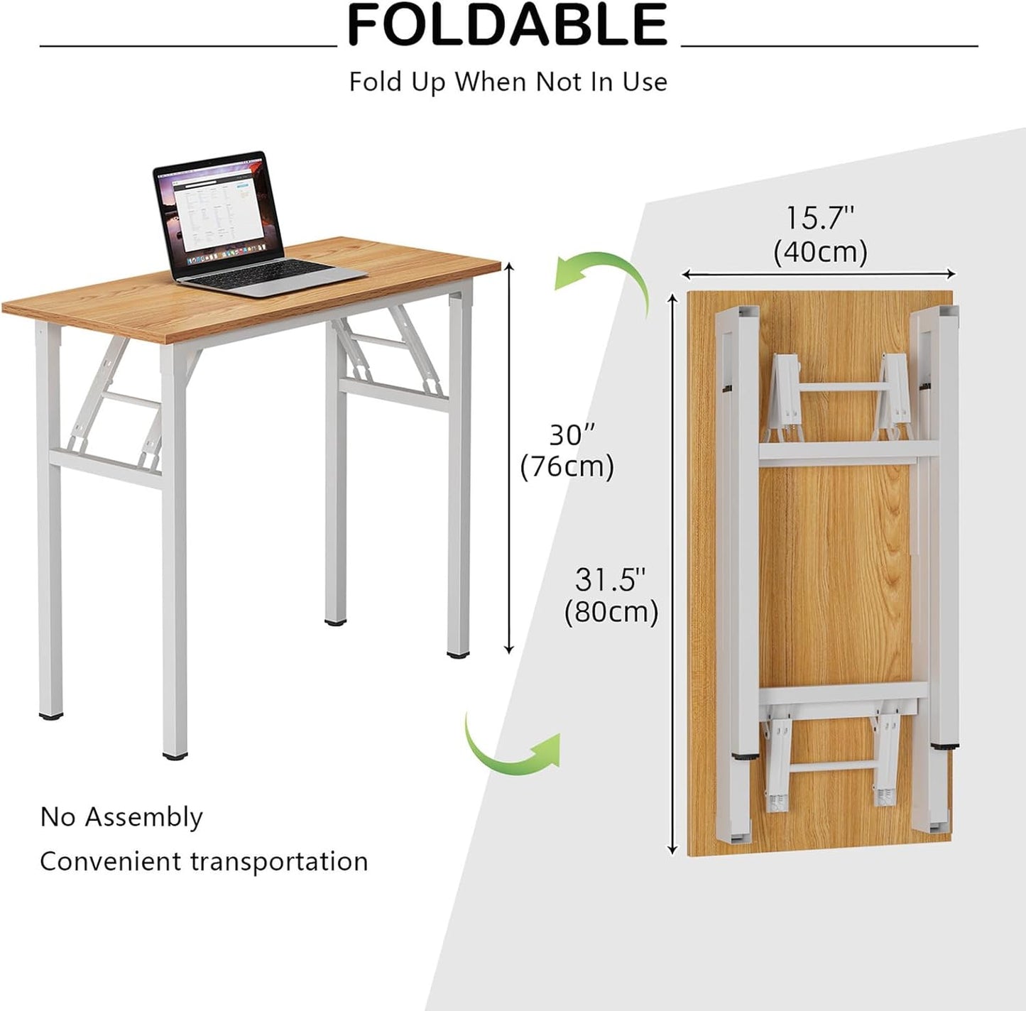 Need Small Desk, 31.5 x 15.7 Inches No Assembly Foldable Writing Table,Sturdy and Heavy Duty Folding Computer Desks for Small Space/Home Office/Dormitory AC5BW(80 * 40)