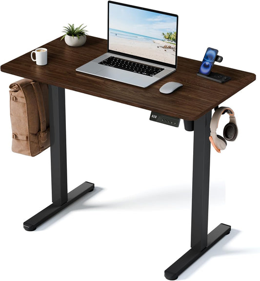 35" Electric Standing Desk Adjustable Height, Small Sit Stand Desk for Home Office & Computer Workstation, Compact Work Desk with Cable Management (Dark Walnut)