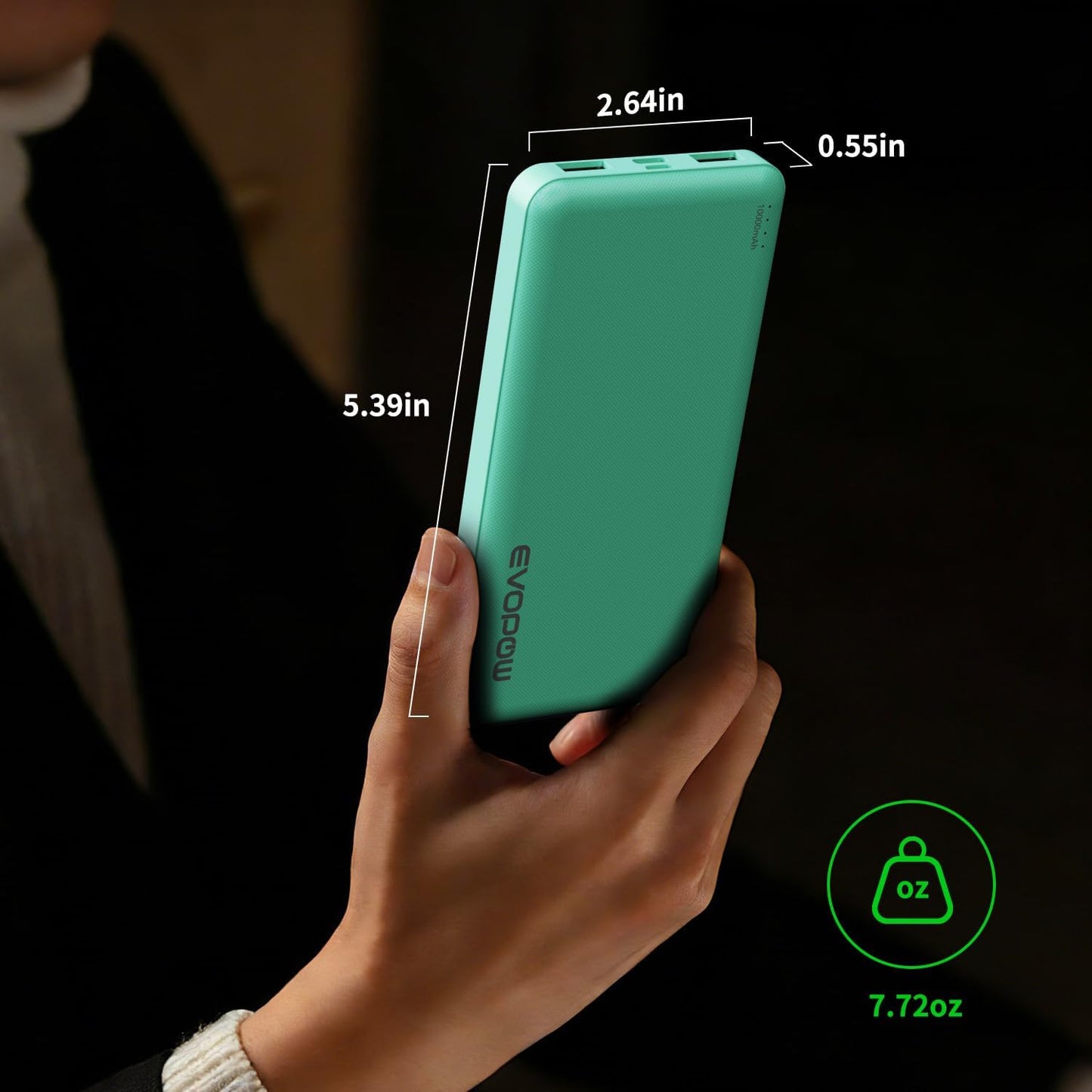 2-Pack Portable Charger, Slimmer 10000mAh Power Bank, USB C in&Out Fast Charging Battery Pack, External Portable Power Bank for iPhone Tablet Samsung Pixel Headphones etc (Blue&Green)