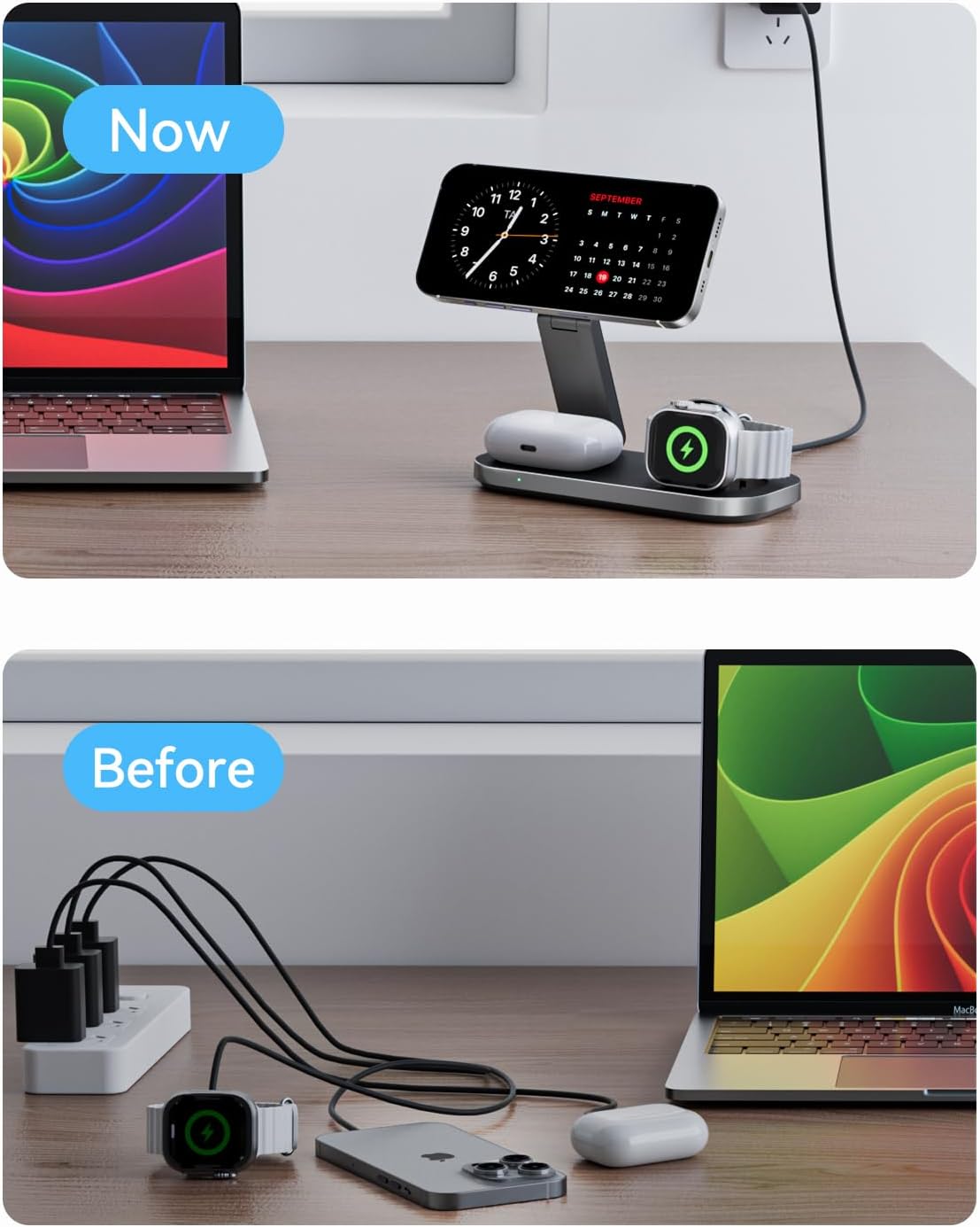 3-in-1 Charging Station for Apple Device, Qi2 25W Certified Magnetic Wireless Foldable Fast Charger Stand Compatible with MagSafe for iPhone 17e/17/16/15/14/13/12/Air Series, Apple Watch & AirPods