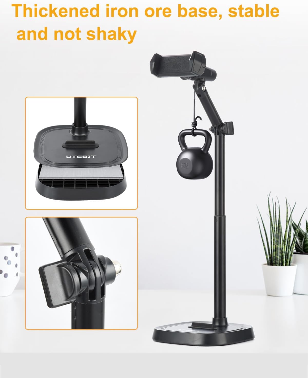 UTEBIT Cell Phone Stand, 6-15" Height Adjustable Rotating Cell Phone Holder for Desk, Retractable Cell Phone Stand,Tablet Stand Holder for 4.7"-15.6" Screen iPhone Samsung, iPad, Kindle, eBook Reader
