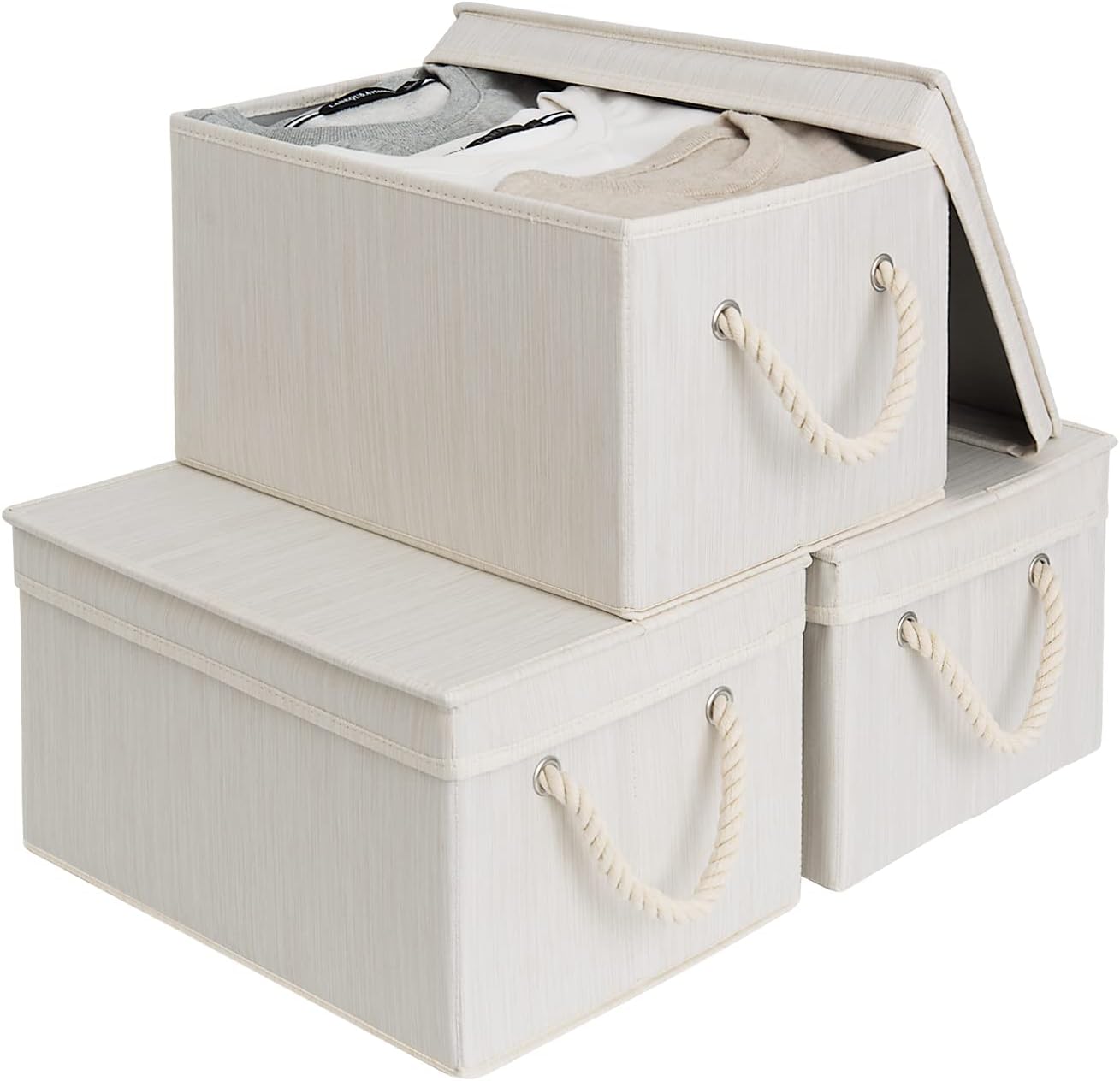 StorageWorks Storage Bins with Lids, Fabric Boxes for Closet, Gray