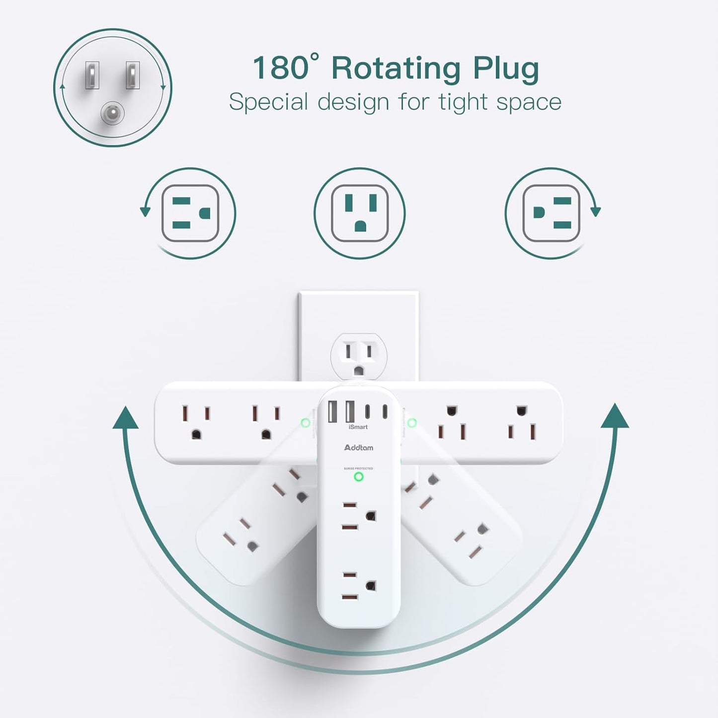 Surge Protector Wall Outlet Extender, Multi Plug Outlet with Rotating Plug, 6 AC Outlets 4 USB Ports (2 USB C), 1800J, 3-Side Power Strip Wall Mount, Outlet Splitter for College Dorm Travel Essentials