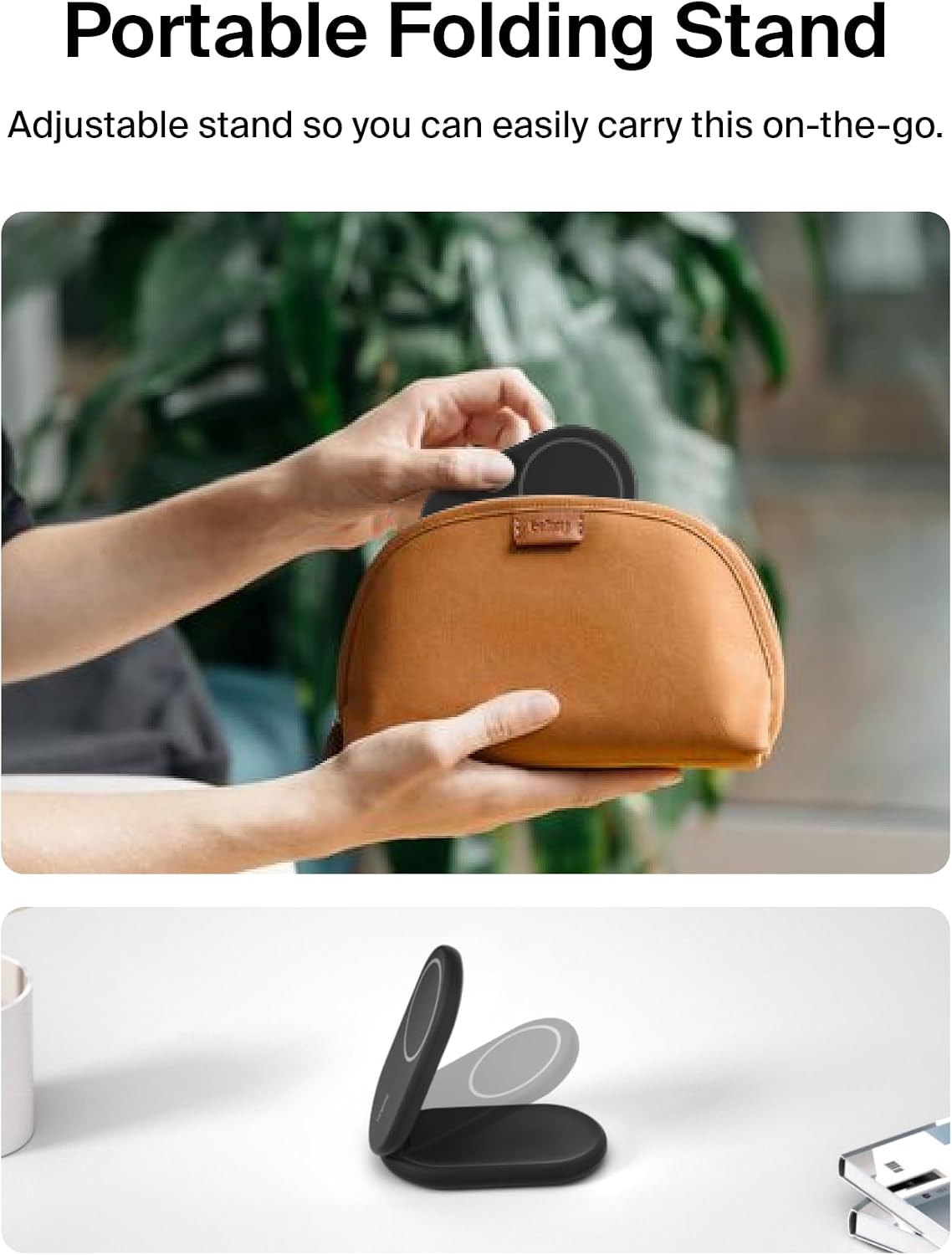 Belkin Qi2 15W Magnetic Wireless Charger, 2 in 1 Foldable, Non-Slip | MagSafe compatible, iPhone 16, Apple Watch, Samsung Galaxy S25 compatible, power adapter included