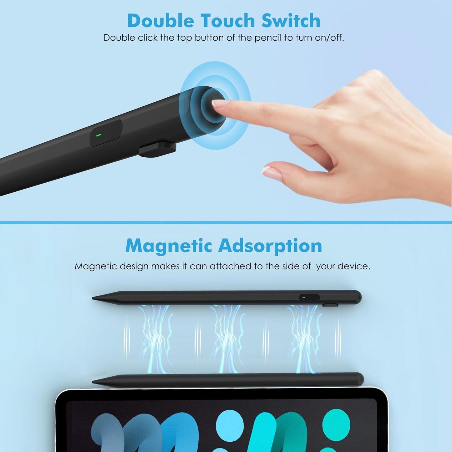 MoKo Stylus Pen for Touch Screen, Active Universal Stylus Pen Compatible with iPad/iPhone/Samsung/Tablet Devices and Other iOS/Android Smartphone, Tablet Pen with Power Display, Black