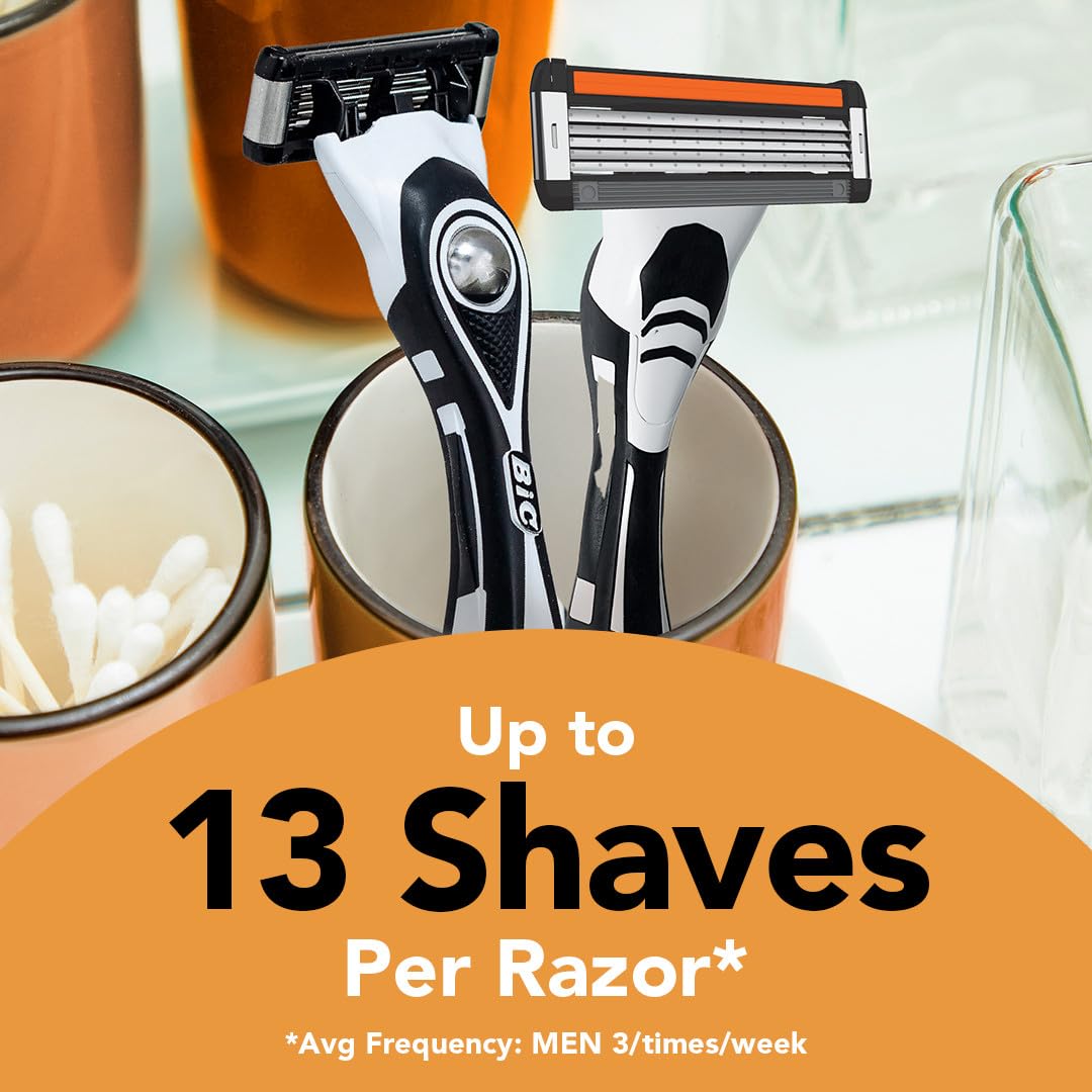 BIC Flex 5 Men's Refillable 5-Blade Razors with 1 Handle and 7 Cartridges, Smooth Shave Gift for Men