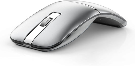 Bluetooth Wireless Arc Travel Mouse, Bluetooth 5.0/4.0 & 2.4G Tri-Mode, Rotating Foldable Ergonomic Mice, Type-C Rechargeable Multi-Device for Microsoft Laptop, PC, MacBook, Chromebook,Lenovo - Silver