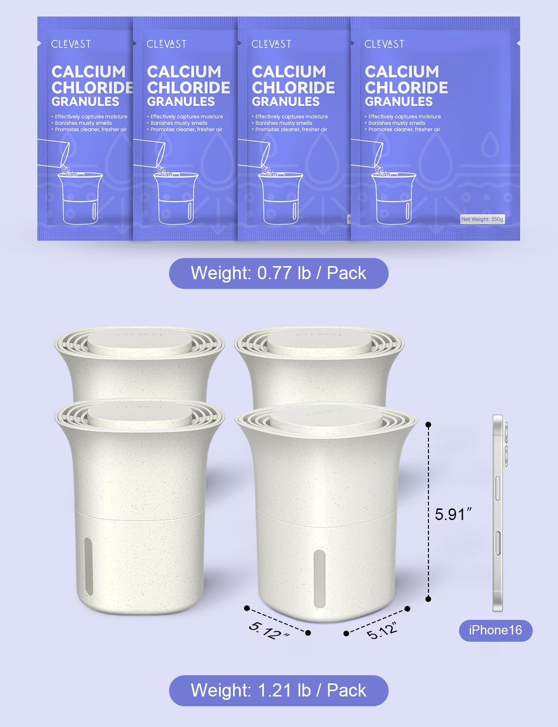 CLEVAST Refillable Moisture Absorber Boxes, 4 Pack 12.5 oz Reusable Dehumidifier for Closet, Bathroom & Wardrobe, Removes Excess Moisture, Odor & Humidity