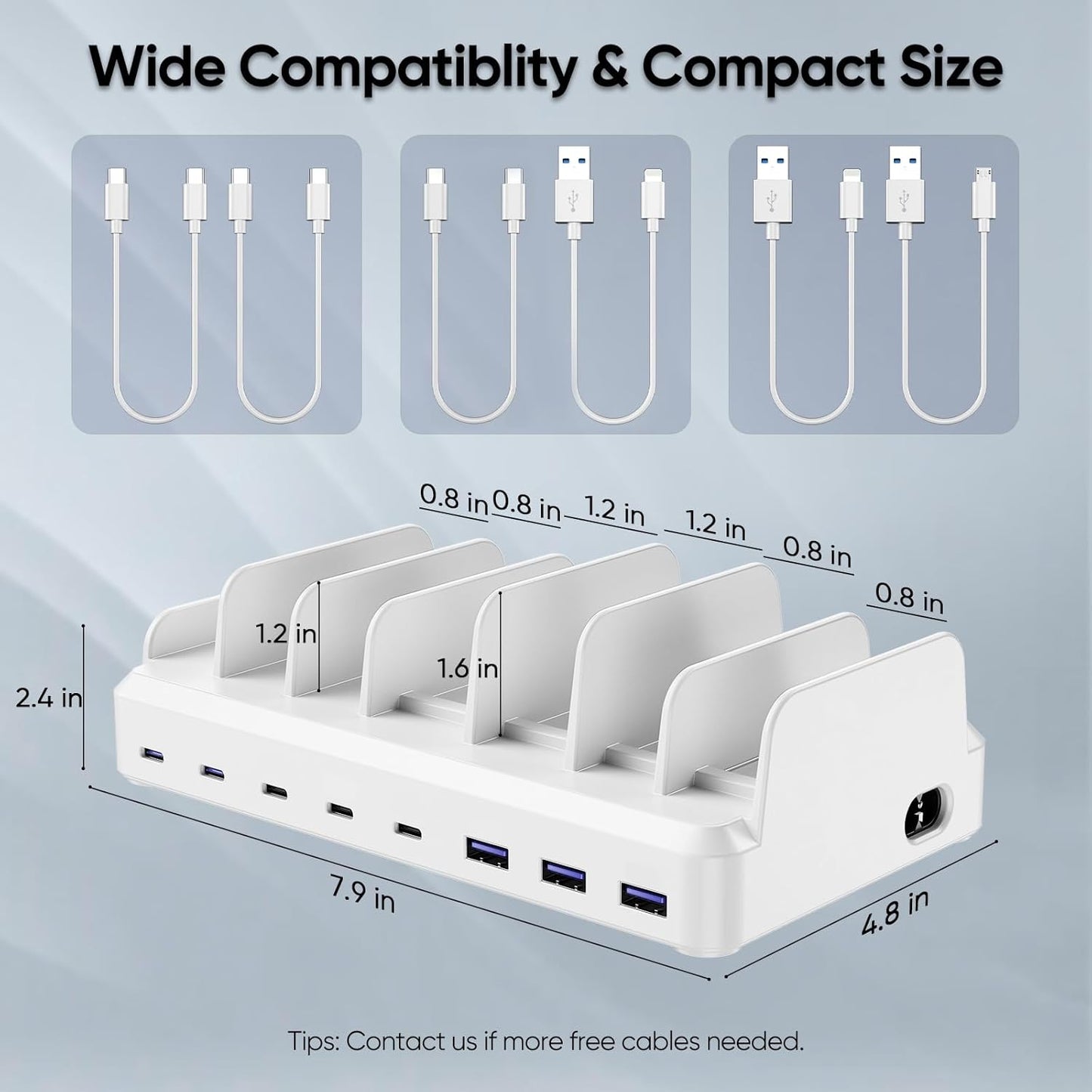 Lcssio 300W Charging Station for Multiple Devices, 8 Port Fast Charger | Fast Charging, Safety Certified, Compact Design, Organized Charging, Multiple Devices at Once, With 6 Cables