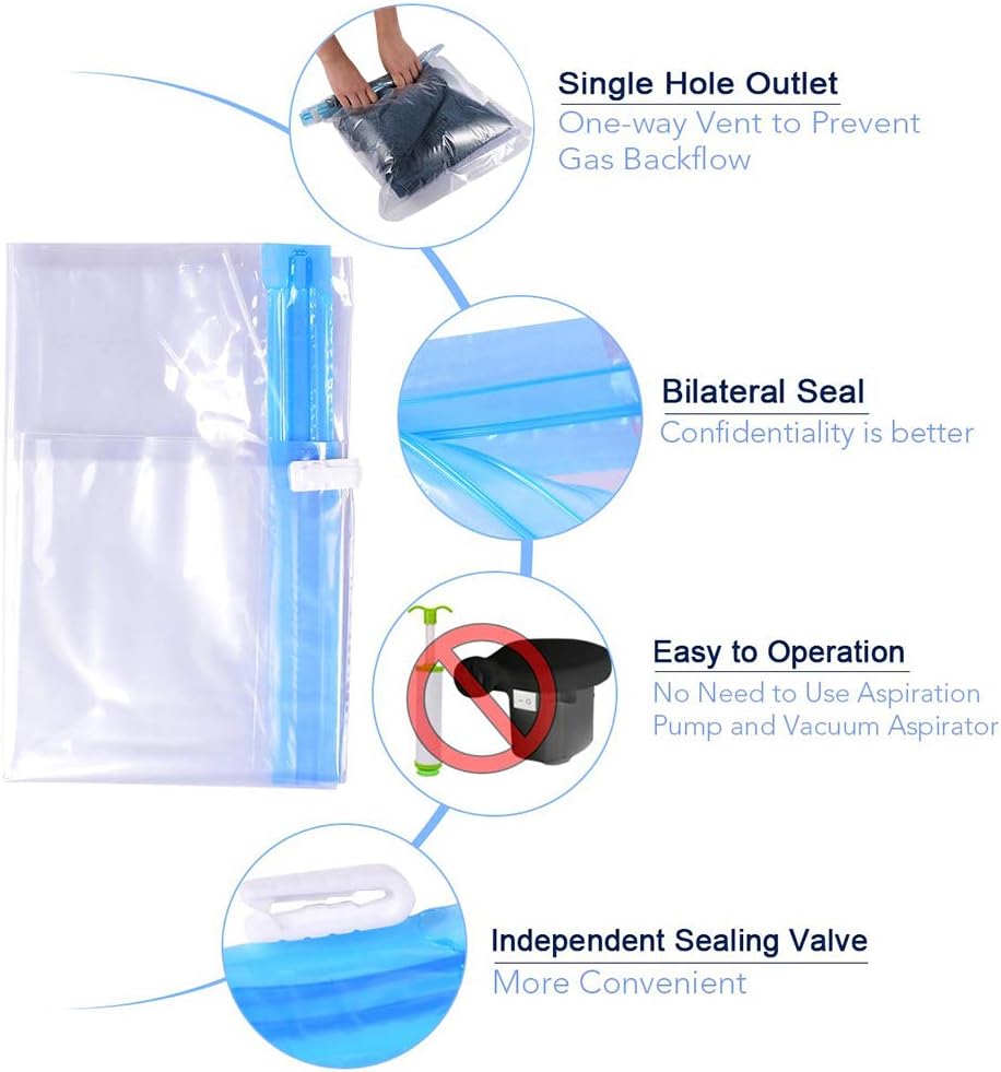 ALMING Compression Bags - Travel Accessories - 10 Pack Space Saver Bags - No Vacuum or Pump Needed - Vacuum Storage Bags for Travel Essentials - Home Packing-Organizers (Blue)