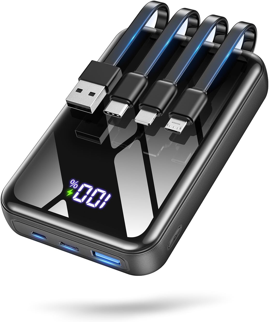 Portable Charger Power Bank 50000mAh, 22.5W Fast Charging Portable Charger with Built-in Cables, Travel Camping 4 Outputs External Battery Pack, LED Display for iPhone, Android, iPad, Black
