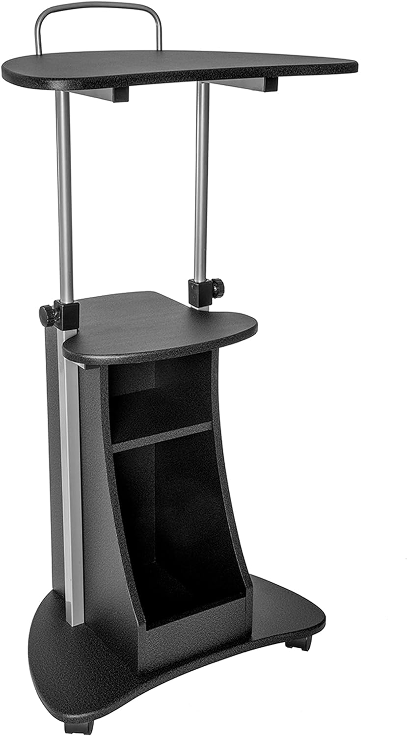 Techni Mobili Sit-to-Stand Rolling Adjustable Height Laptop Cart with Storage, Graphite, 22 x 16 x 46