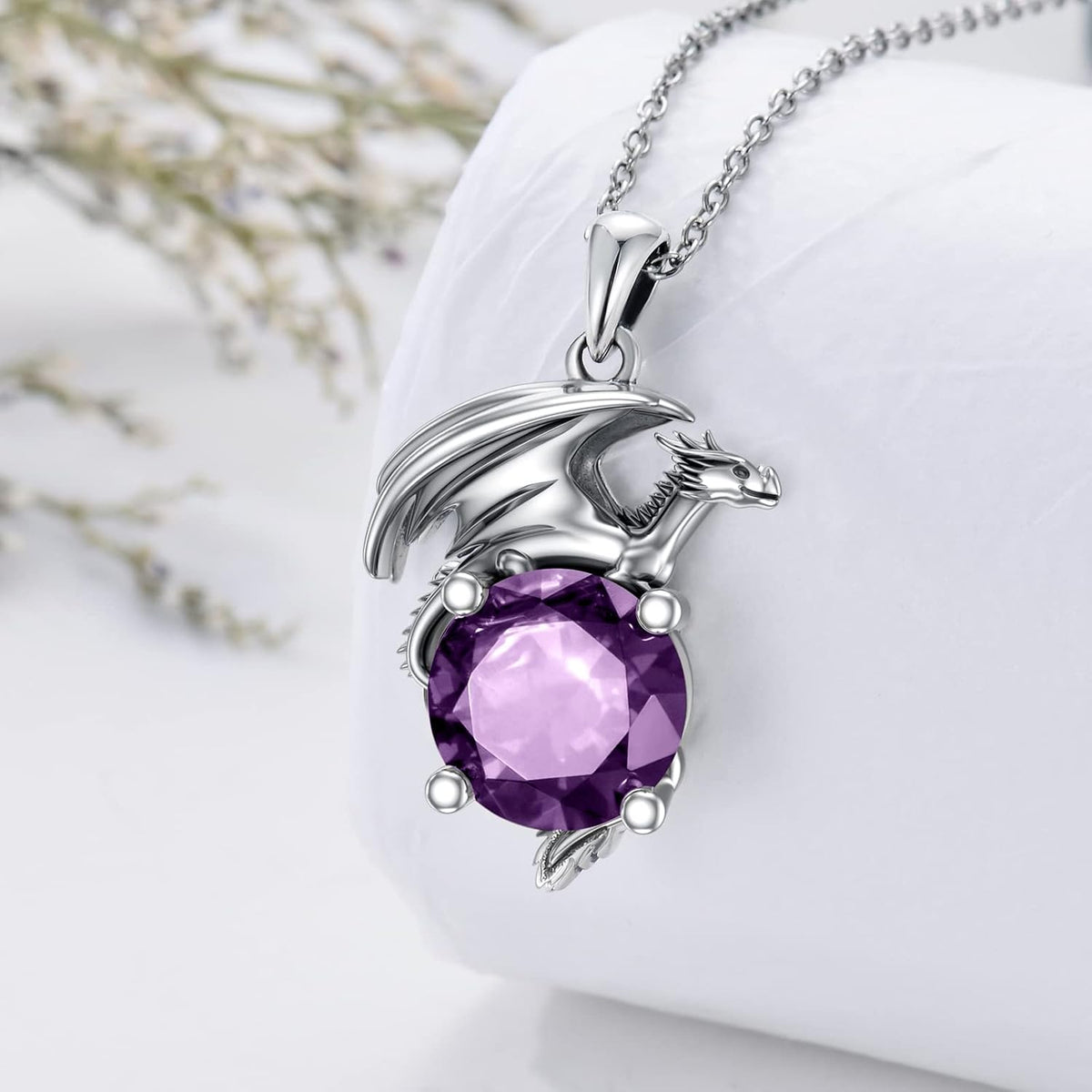 Dragon Necklace for Women/Men Sterling Silver Necklace with Birthstone Gift for Women/Men