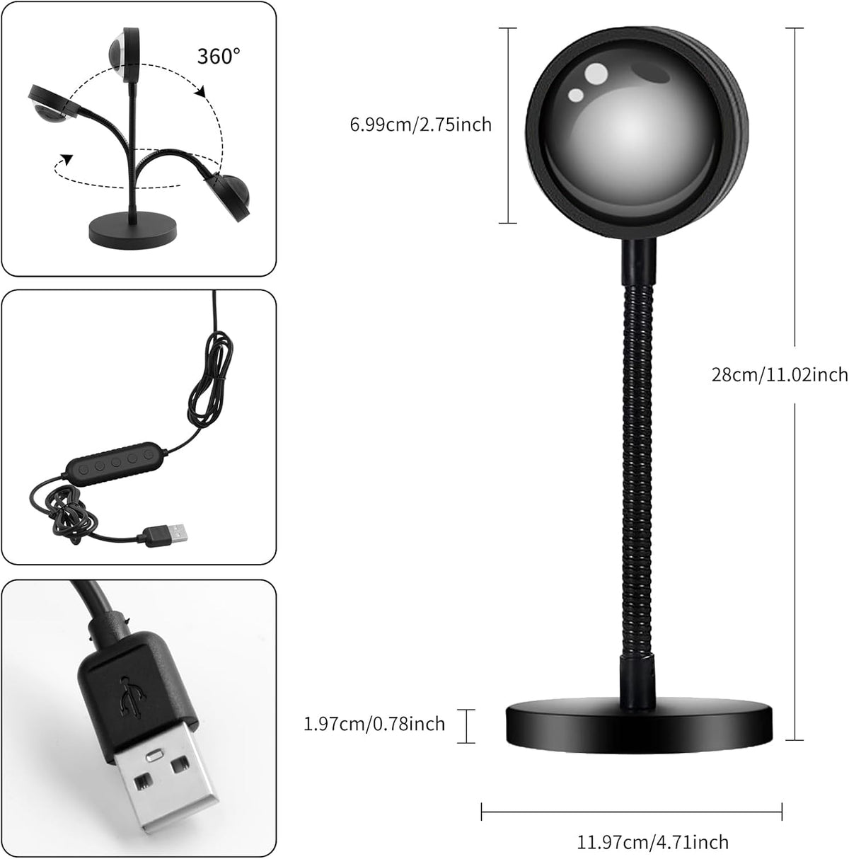 Neroupe Sunset Lamp Projector with APP & Button Control, 360 Degree Rotation Multiple Colors Changing LED Lamp Night Light, Sunset Light for Bedroom Decor/Party/Tiktok Live/Room Decor