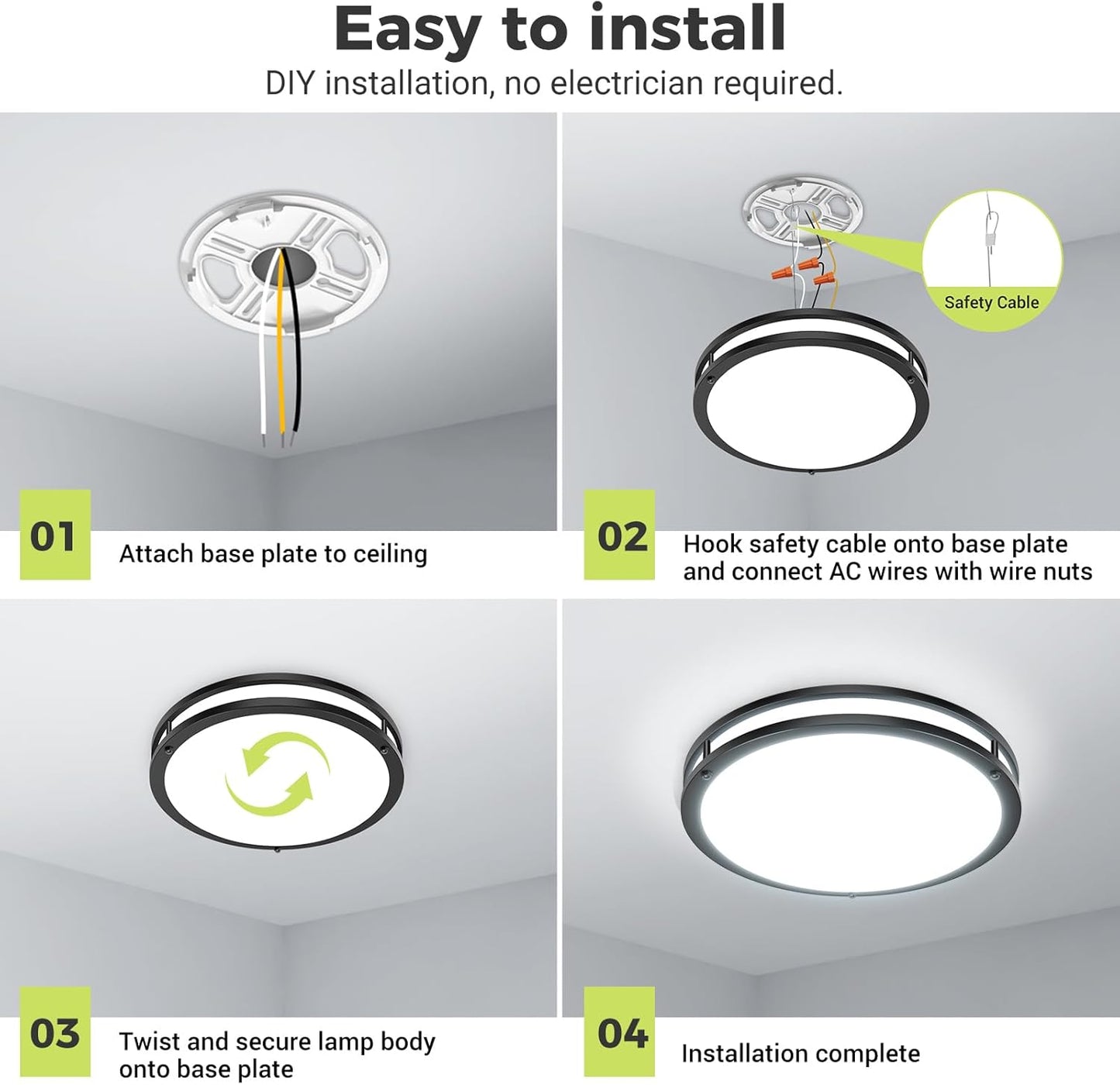 hepside 13inch Flush Mount Ceiling Light Fixture 2 Pack, Dimmable & 5 Color Temperatures Ceiling Light Black, 24W 3000K 3500K 4000K 5000K 6500K Adjustable Ceiling Lamps for Bathroom Bedroom Hallway