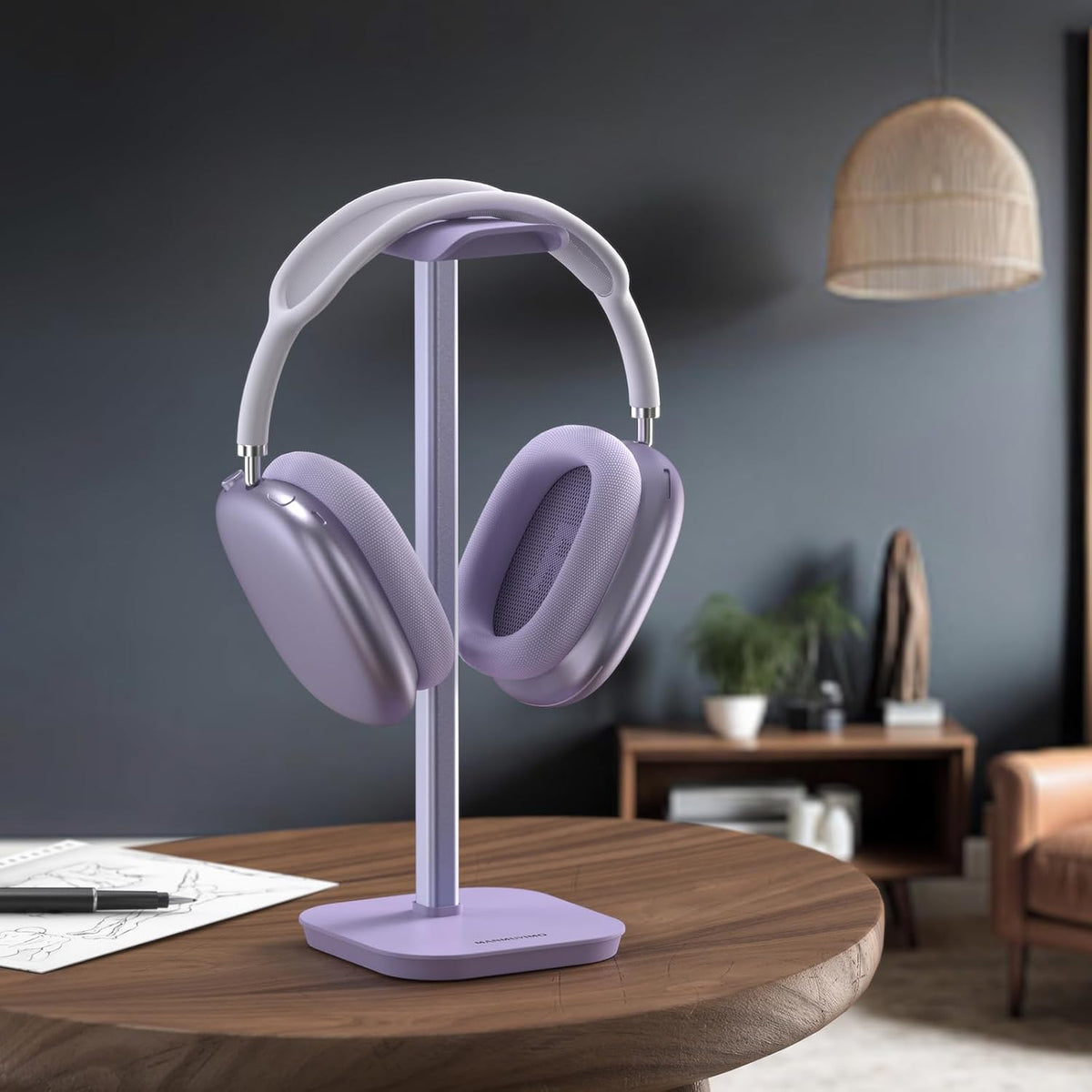 Headphone Stand, Desktop Headset Holder (Purple) Heavy Base Desk Earphone Stand Aluminum Gaming Headset Hanger Rack for AirPods Max, AirPods, AirPods Pro, Beats, Bose