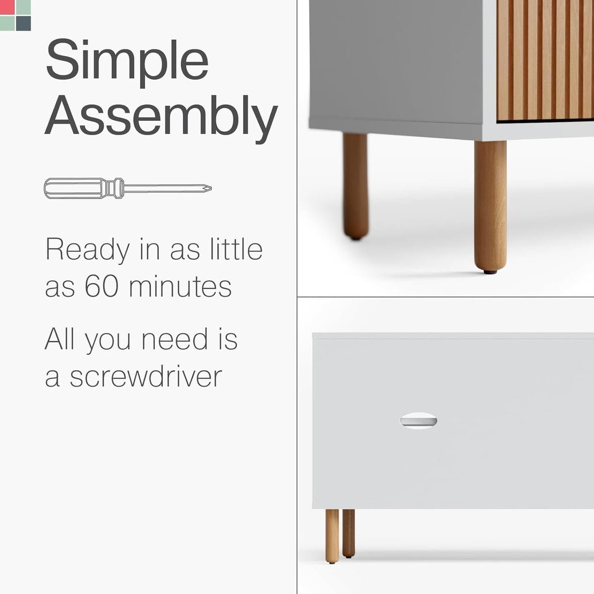 Stead Fluted TV Stand - Media Console & Console Table with Cord Management - Soft-Close Doors & Adjustable Shelves Storage Cabinet - Living Room Entertainment Center - 70-Inch White & Oak