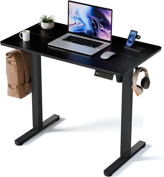 35" Electric Standing Desk Adjustable Height, Small Sit Stand Desk for Home Office & Computer Workstation, Compact Work Desk with Cable Management (Black)
