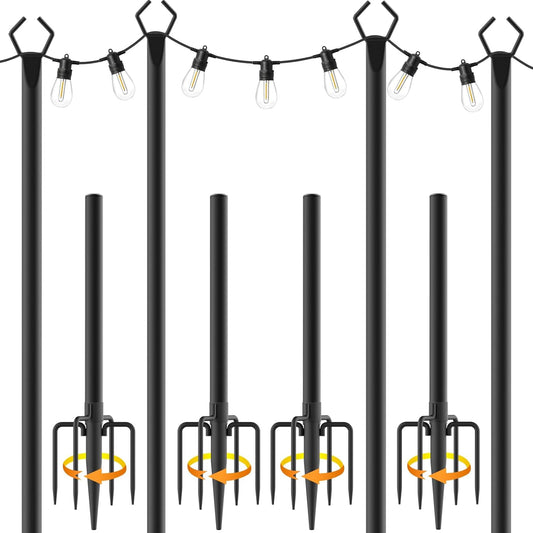 AILBTON 10Ft String Light Poles 4 Pack,Light Poles for Outside Lights,Outdoor with Fence Brackets Hanging Lights,Metal Stand Deck Patio Backyard
