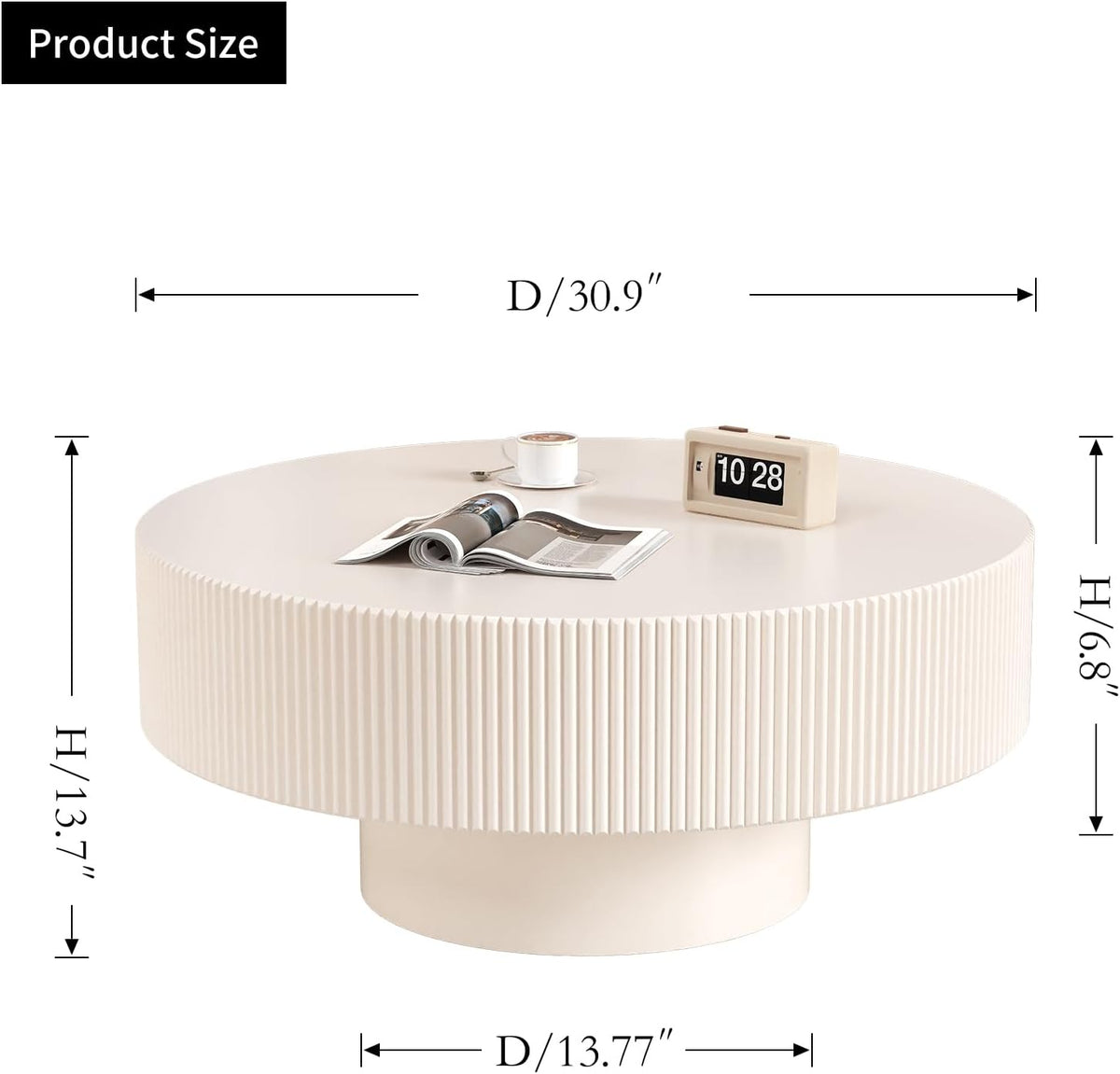 31'' Cream White Round Drum Coffee Table