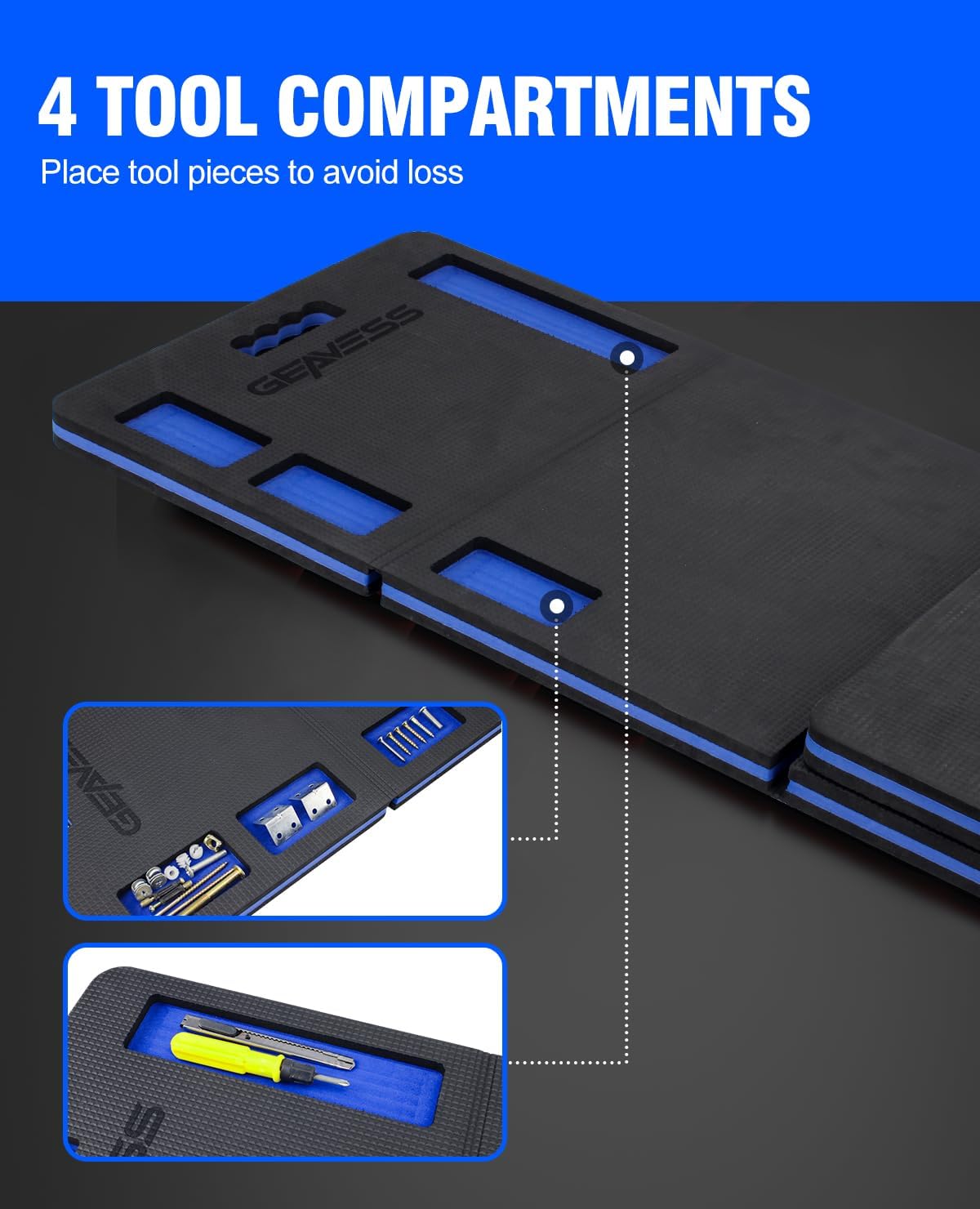 Mechanic Mat, Foldable Mechanic Kneeling Pad with Tray, 47.2"x15.7"x1.1"