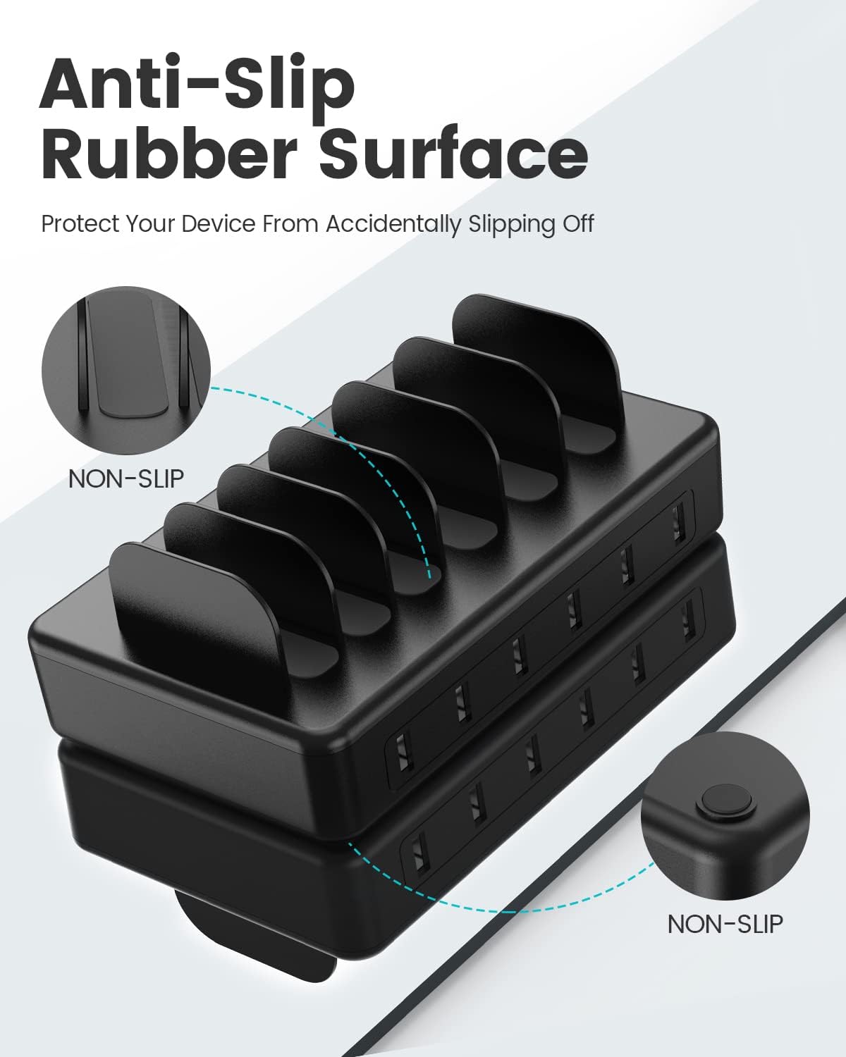 50W 6 Ports Multi Charger Station, USB Charging Dock for Multiple Devices | with 6 Cables, 1 USB-A to USB-C Adapter Converter, Compatible with Cellphone iPad Kindle Tablet and Other Electronic Devices