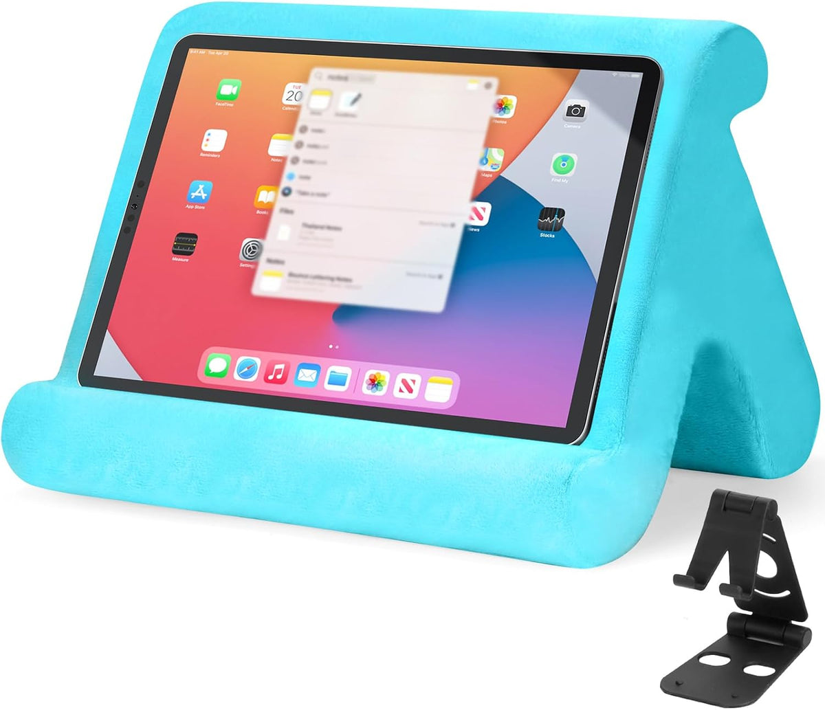 Universal Multi-Angle Tablet Stand Holder-Soft Pad Stand with black phone holder for Lap,Knee,Sofa and Bed,Compatible with iPad Pro 9.7,10.5,12.9 Air Mini 4 3,Kindle,Galaxy Tab,E-Reader (Black)