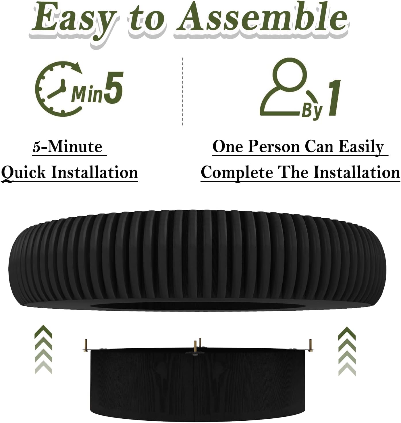 39 inch Black Round Fluted Wood Drum Coffee Table (K, 1PC) | Wood Veneer Tabletop & Base, Non-Slip Base Pads, For Living Room, Mid Century Modern Style, For Small Spaces, Easy Assembly