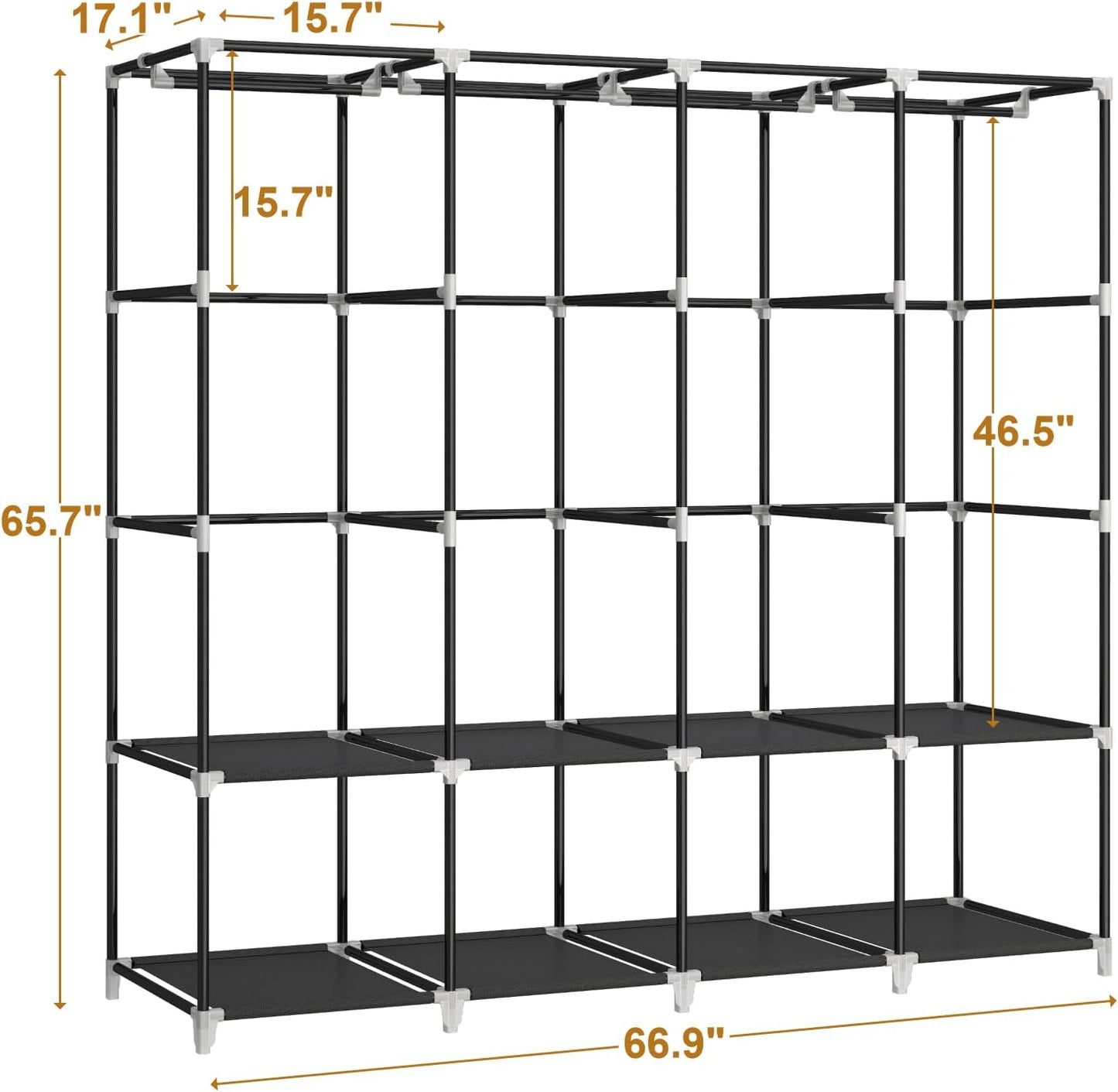 MOGELAFOO Portable Closet Wardrobe, 67-Inch Clothes Organizer with 4 Hanging Rods and 8 Shelves, Non-Woven Fabric Cover, Large Capacity Storage for Bedroom and Living Room, Black
