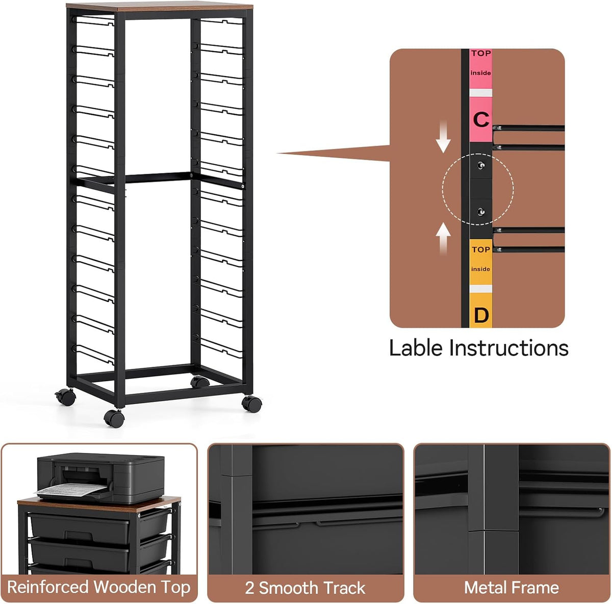 SYKIARIOL Rolling Cart with 12 Drawers,Black