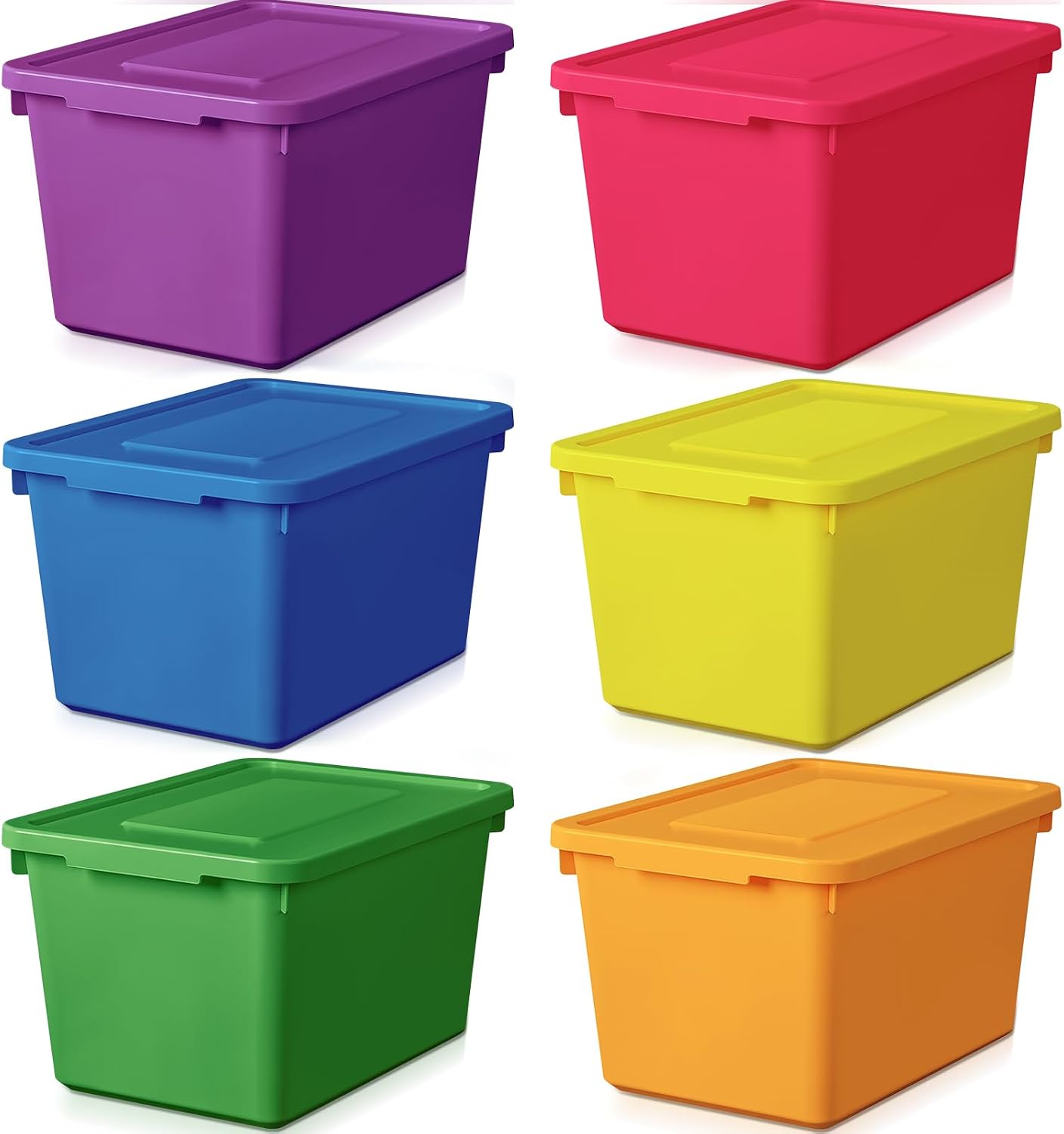 Potchen 6 Pack Small Stackable Storage Bins with Lids Plastic Storage Boxes for Classroom 9.8" ×7.3" ×5.7" Decorative Organizer Bins for Craft Art Office Teacher Supplies (Pink,Purple,Orange)