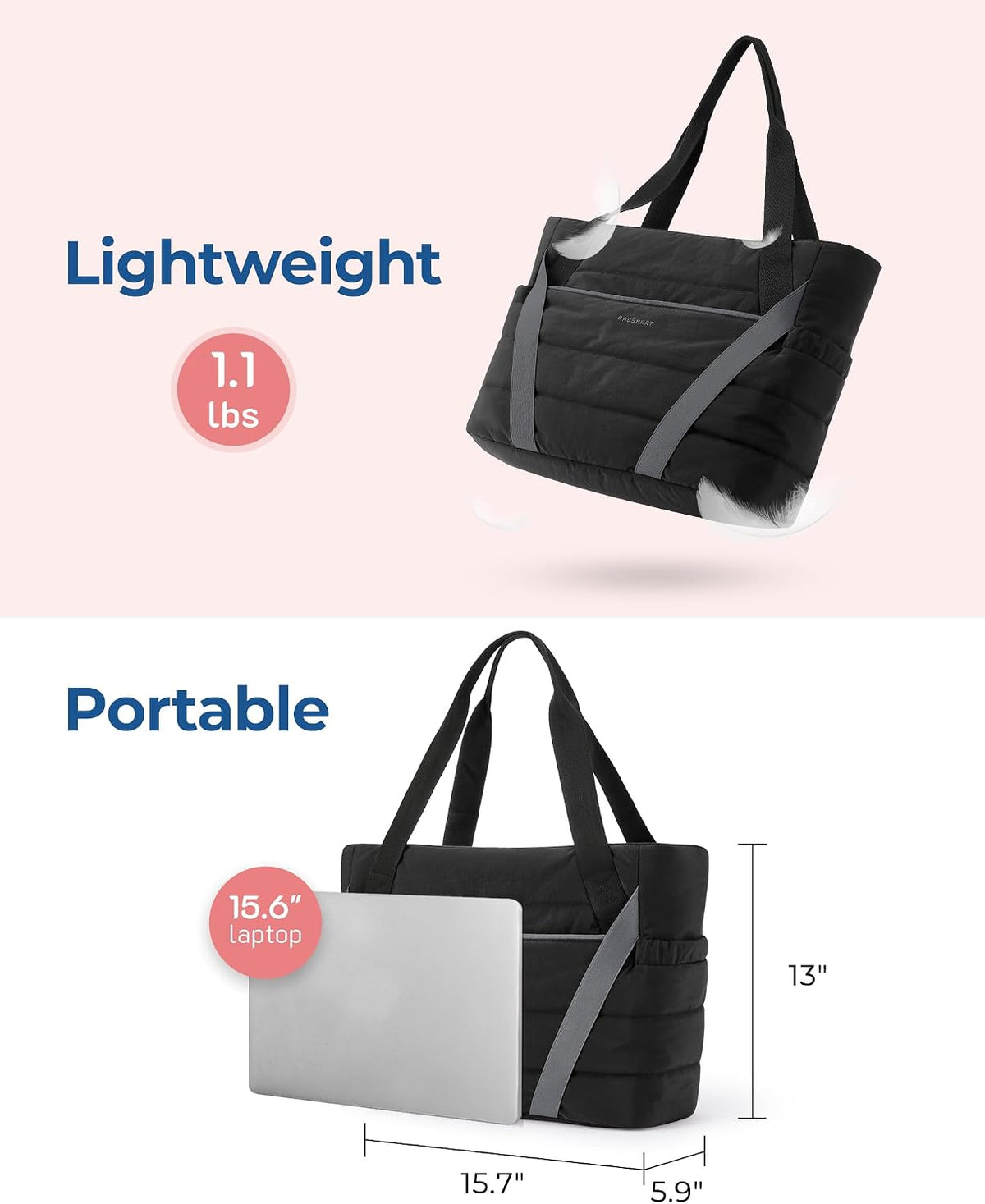 BAGSMART Tote Bag for Women with Zipper and Yoga Mat Straps