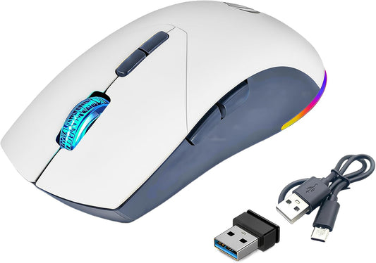Wireless Mouse, Rechargeable Mouse, Dual Mode Bluetooth 5.2 + 2.4G USB Silent Slim Mouse, Wireless Mouse for MacBook Air, Laptop, PC, Windows – RGB, Ergonomic, Portable, 1600 DPI Bluetooth Mouse.