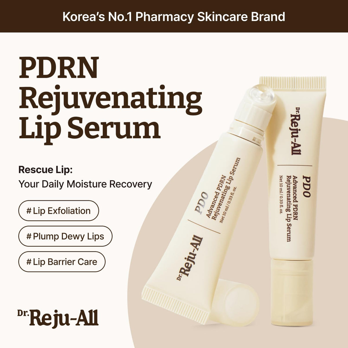 Dr.Reju-All Advanced PDRN Rejuvenating Lip Serum – Hydrating Lip Balm with Lipozip PDRN for Glowy, Dewy Lips – Gentle Exfoliating & Smoothing Lip Moisturizer – Hibiscus & Lactic Acid – 0.3 Fl Oz